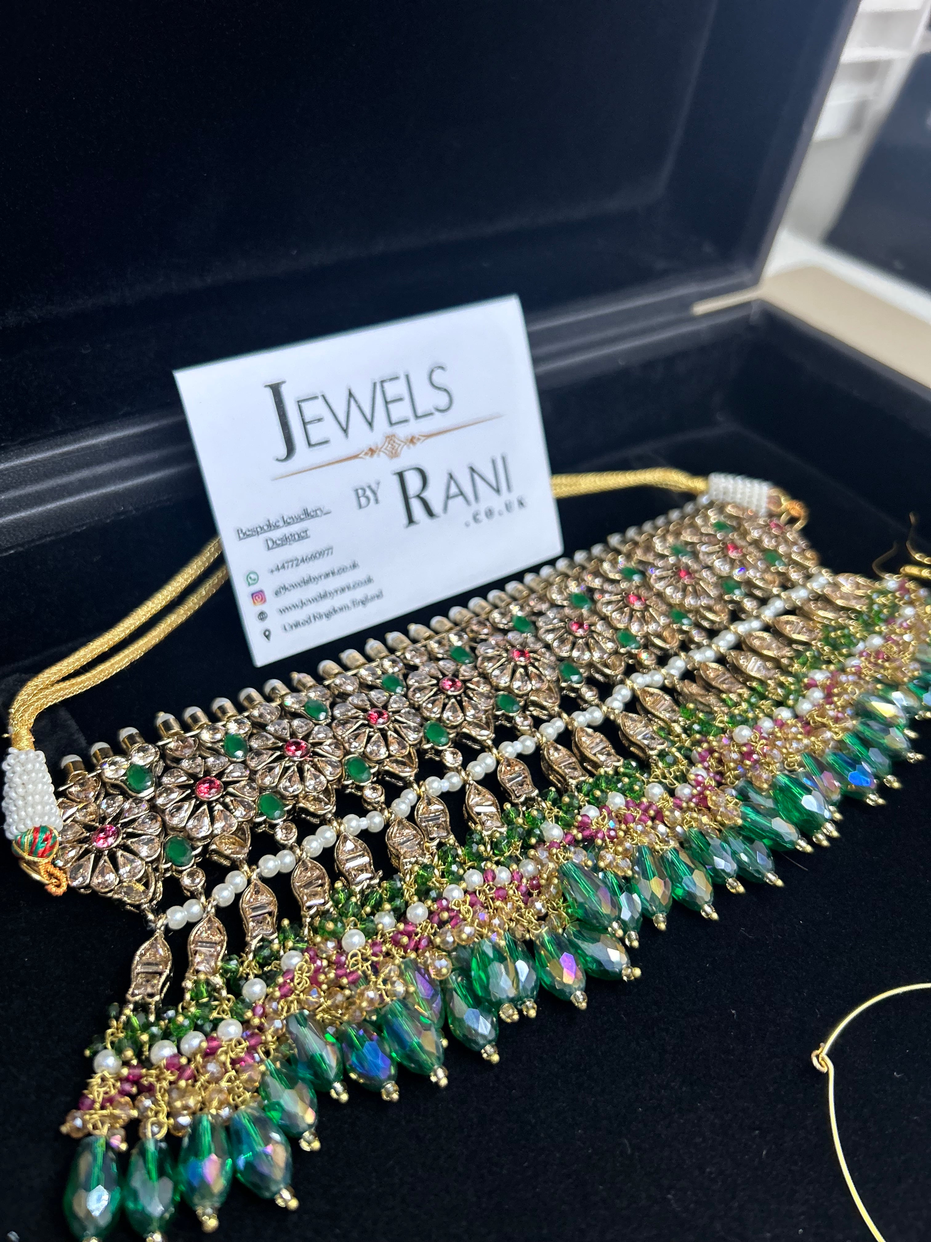 PRE ORDER: 6 Week Making time- Gorgeous Green Mehndi Choker Bridal Jewellery Set - no jhumar