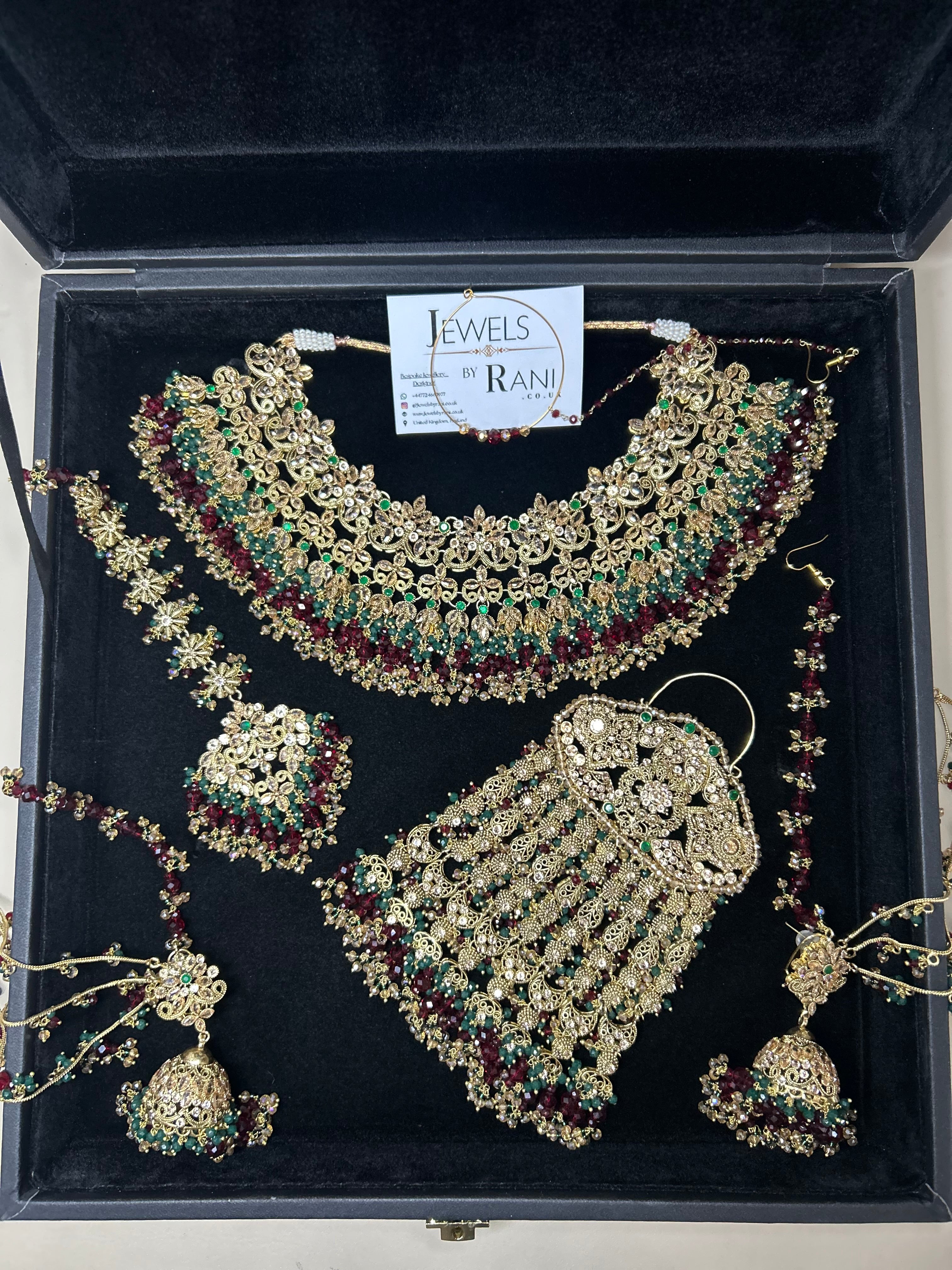 Beautiful Maroon & Green 22 crt Gold Plated Bridal Jewellery Set Style 953