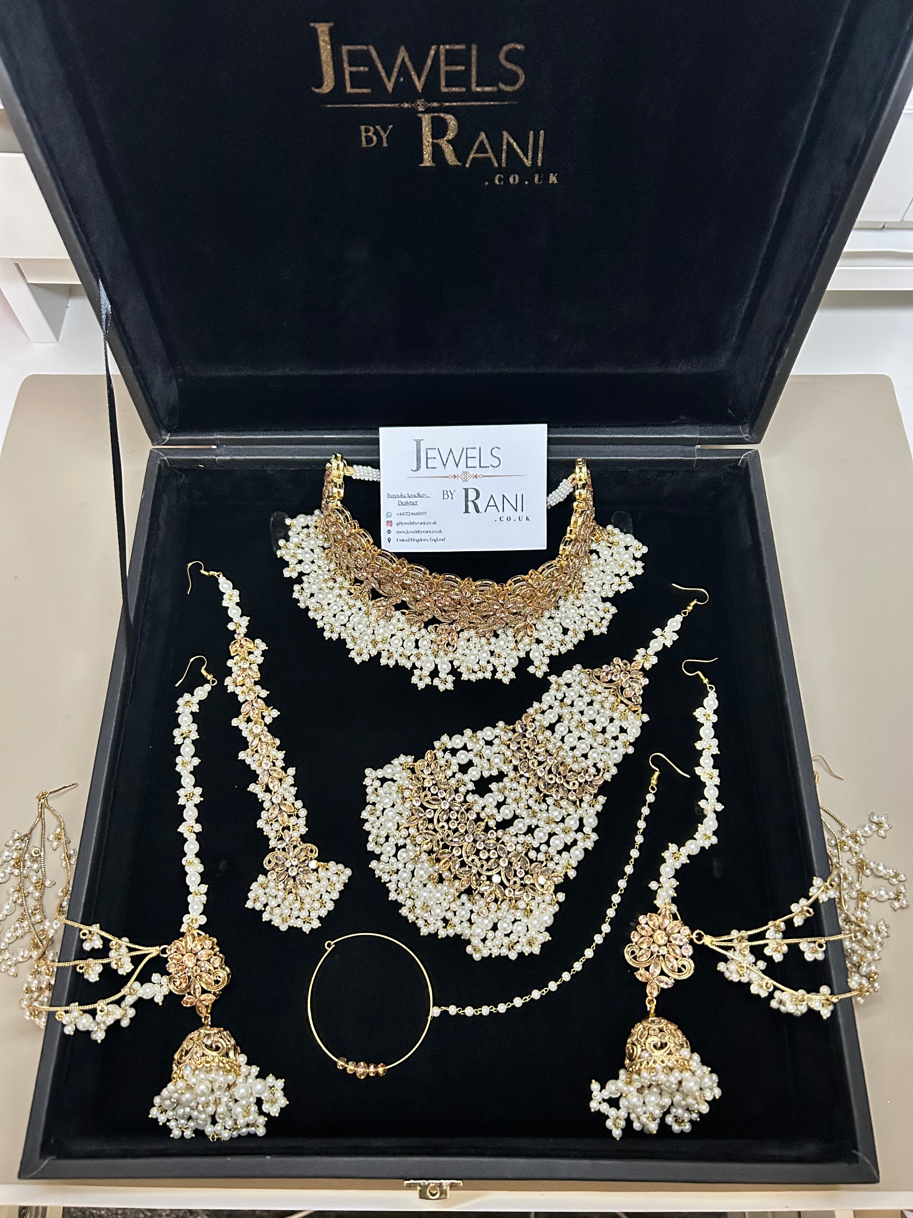 Pearly White & Gold Bridal Choker Jewellery Set Style 480