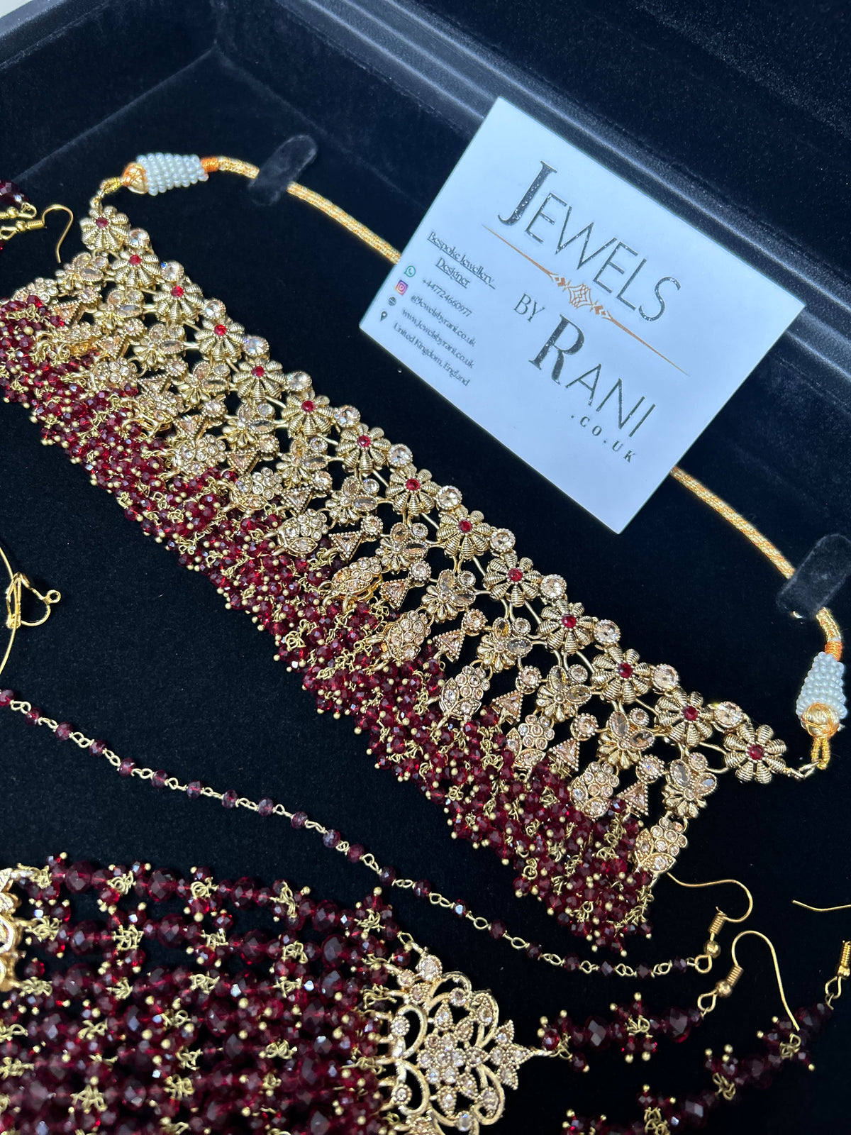 Beautiful Maroon Pakistani Choker Full Bridal Jewellery Set/ Style 7253