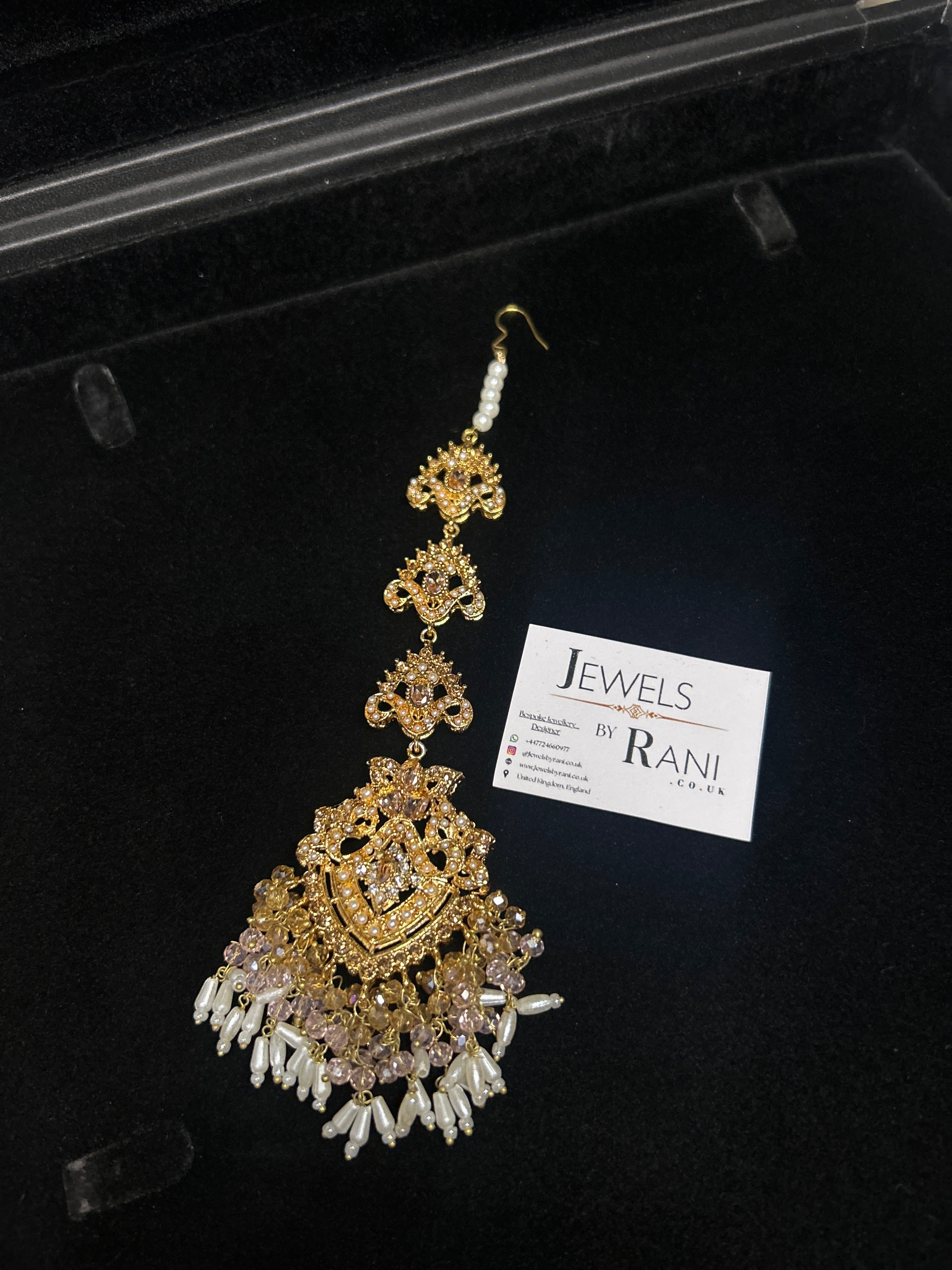 Gold and Baby Pink heavily beaded tikka.