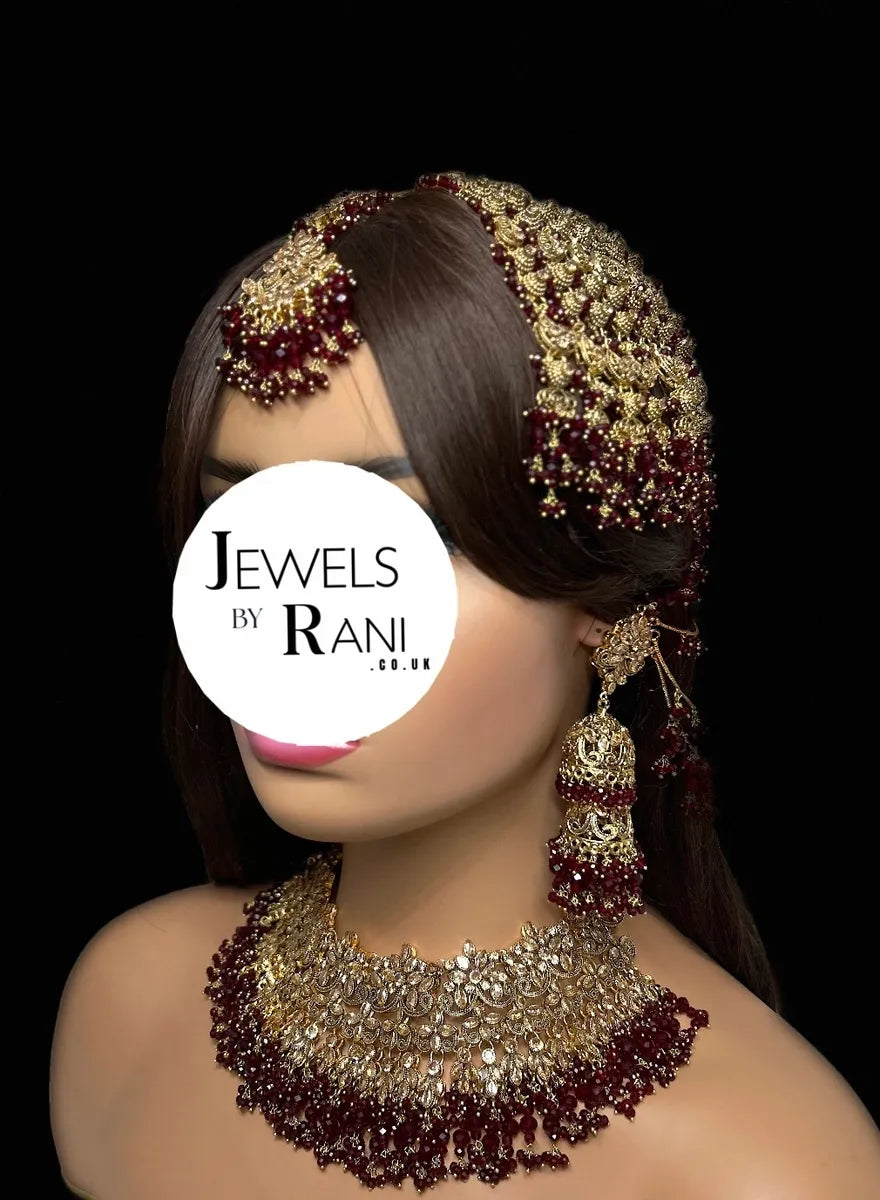 Stunning, Trending Maroon Full Bridal Jewellery Set/ Style 85 - Jewelsbyrani