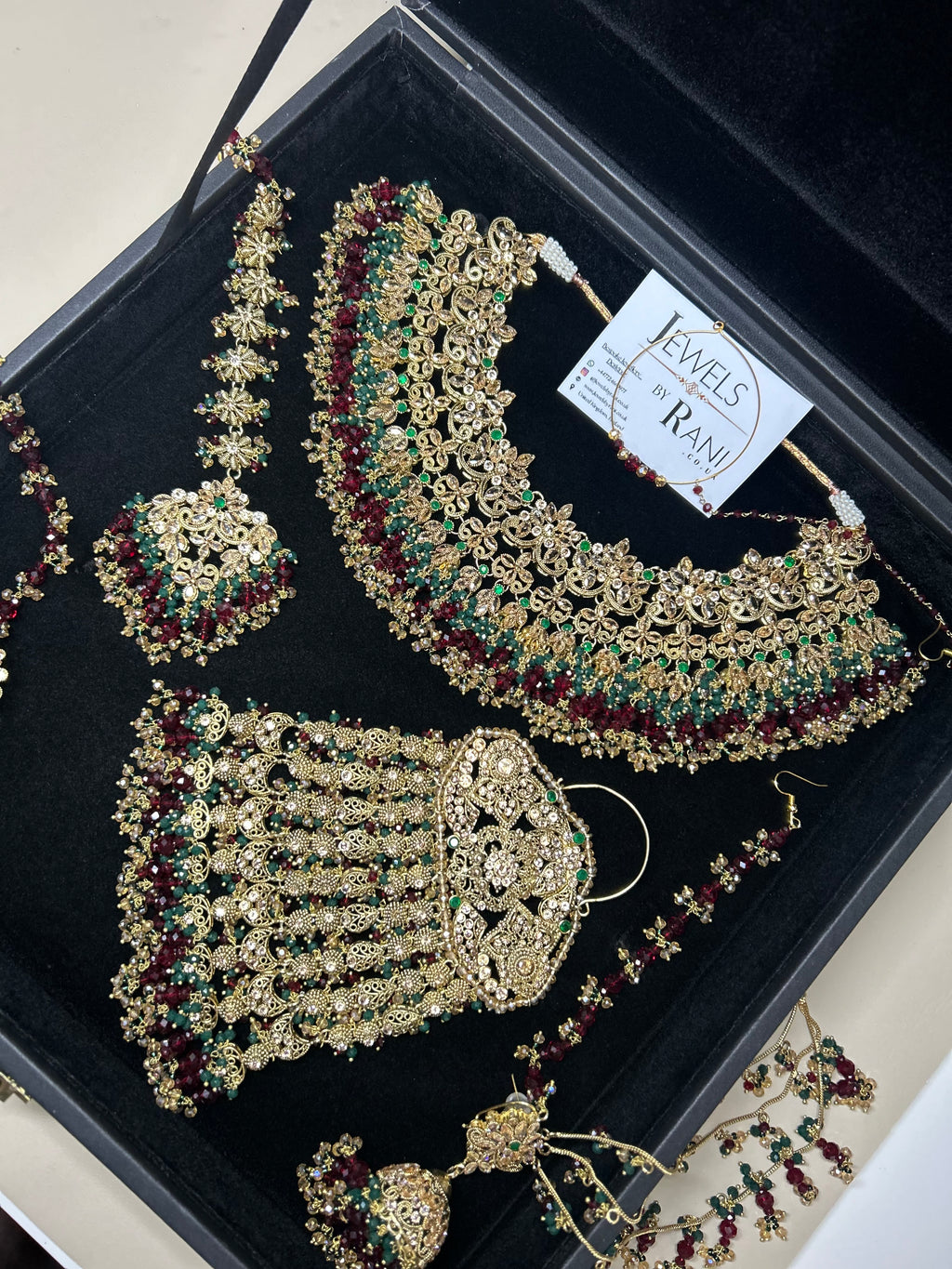 Beautiful Maroon & Green 22 crt Gold Plated Bridal Jewellery Set Style 953