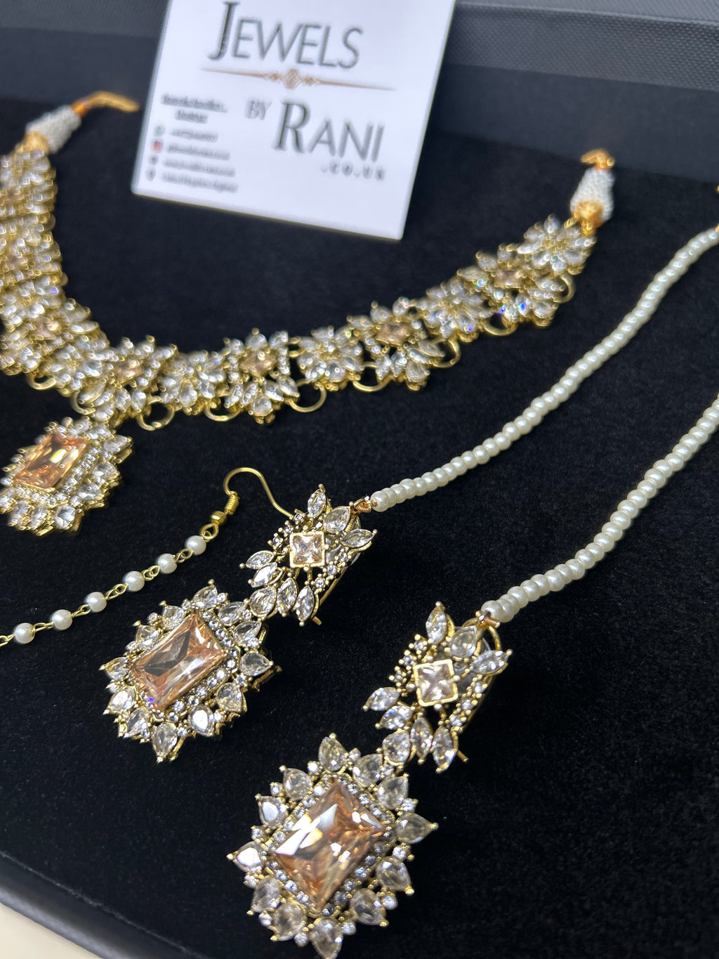 Pre Order 6 Weeks - Beautiful Champagne / Gold Stoned Bridal Jewellery Set Gold Plated