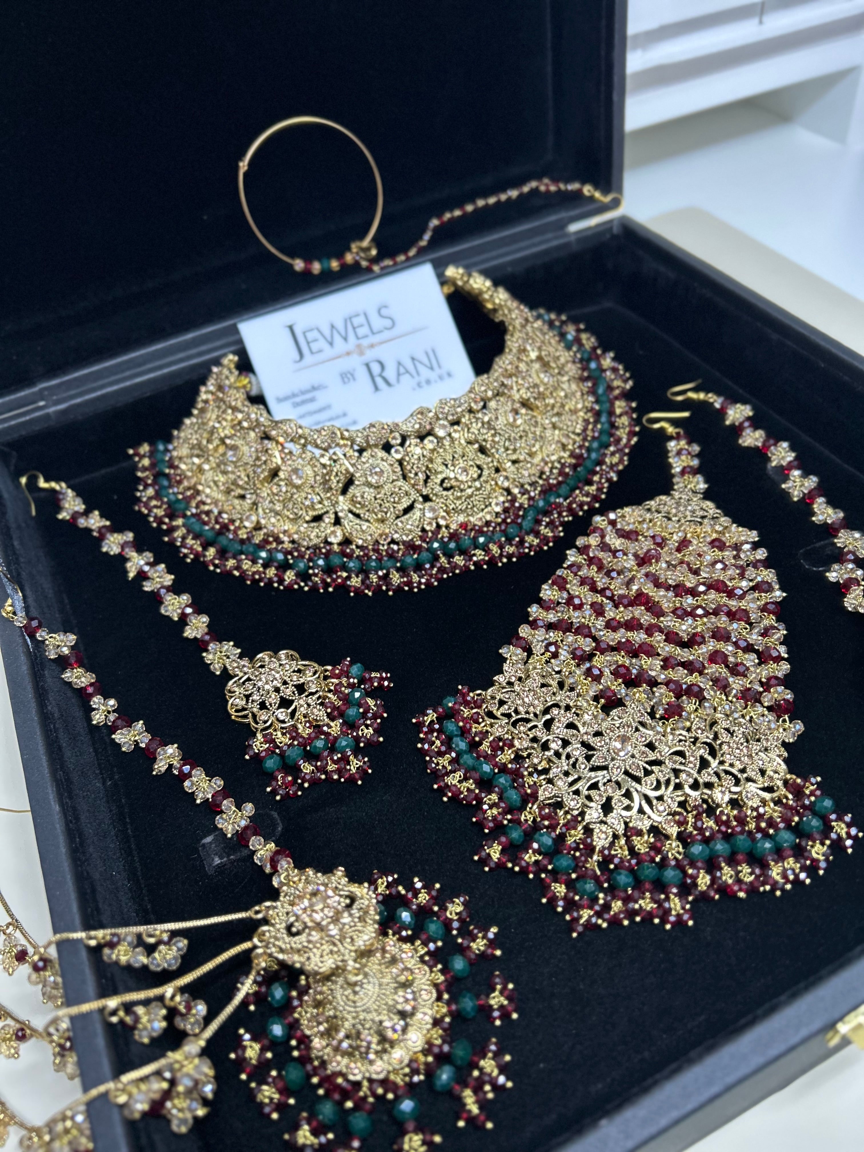 Pre order 6 Weeks - Stunning Green and Maroon Bridal Jewellery Set
