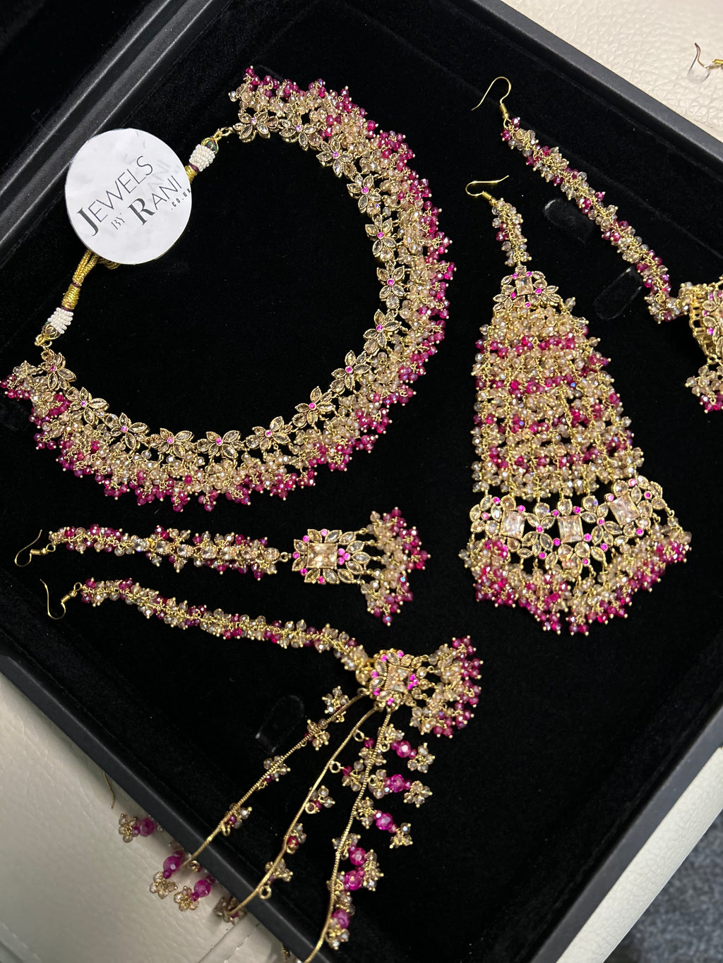 Beautiful Hot Pink and Gold Bridal Jewellery Set 22crt Gold Plated