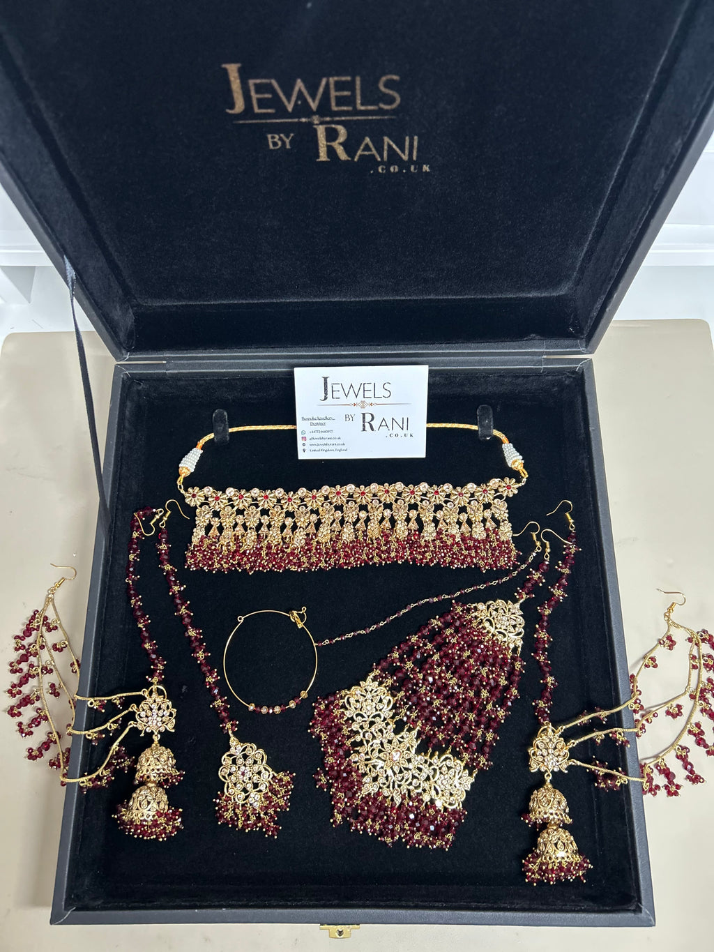 Beautiful Maroon Pakistani Choker Full Bridal Jewellery Set/ Style 7253