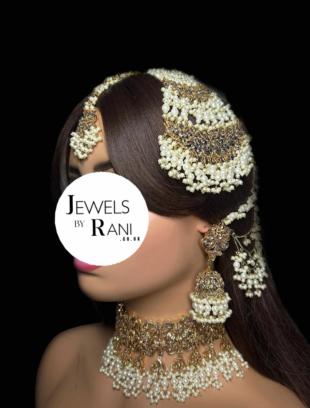 Pearly White & Gold Bridal Choker Jewellery Set Style 480