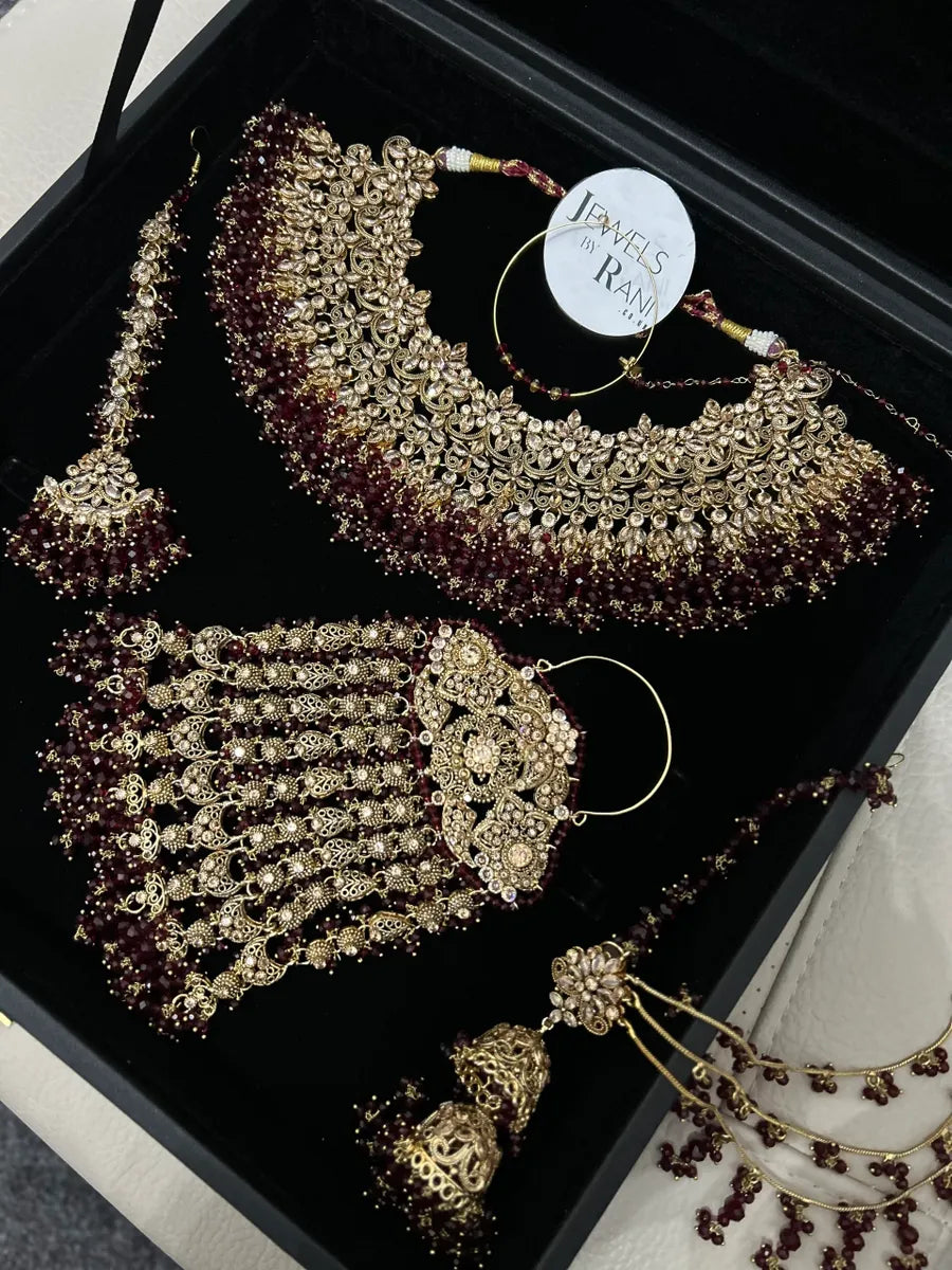 Stunning, Trending Maroon Full Bridal Jewellery Set/ Style 85 - Jewelsbyrani