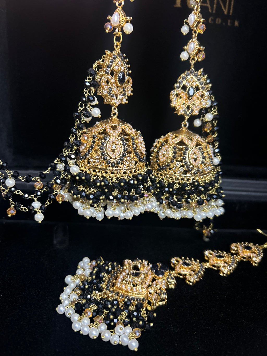 Black and White Multi Coloured Jhumkes & Tikka Set