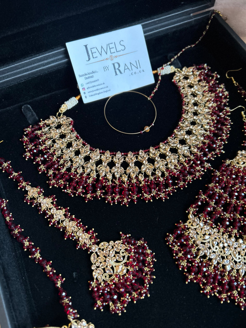 22crt Gold Plated  - Maroon and Gold Bridal Set Style 3863
