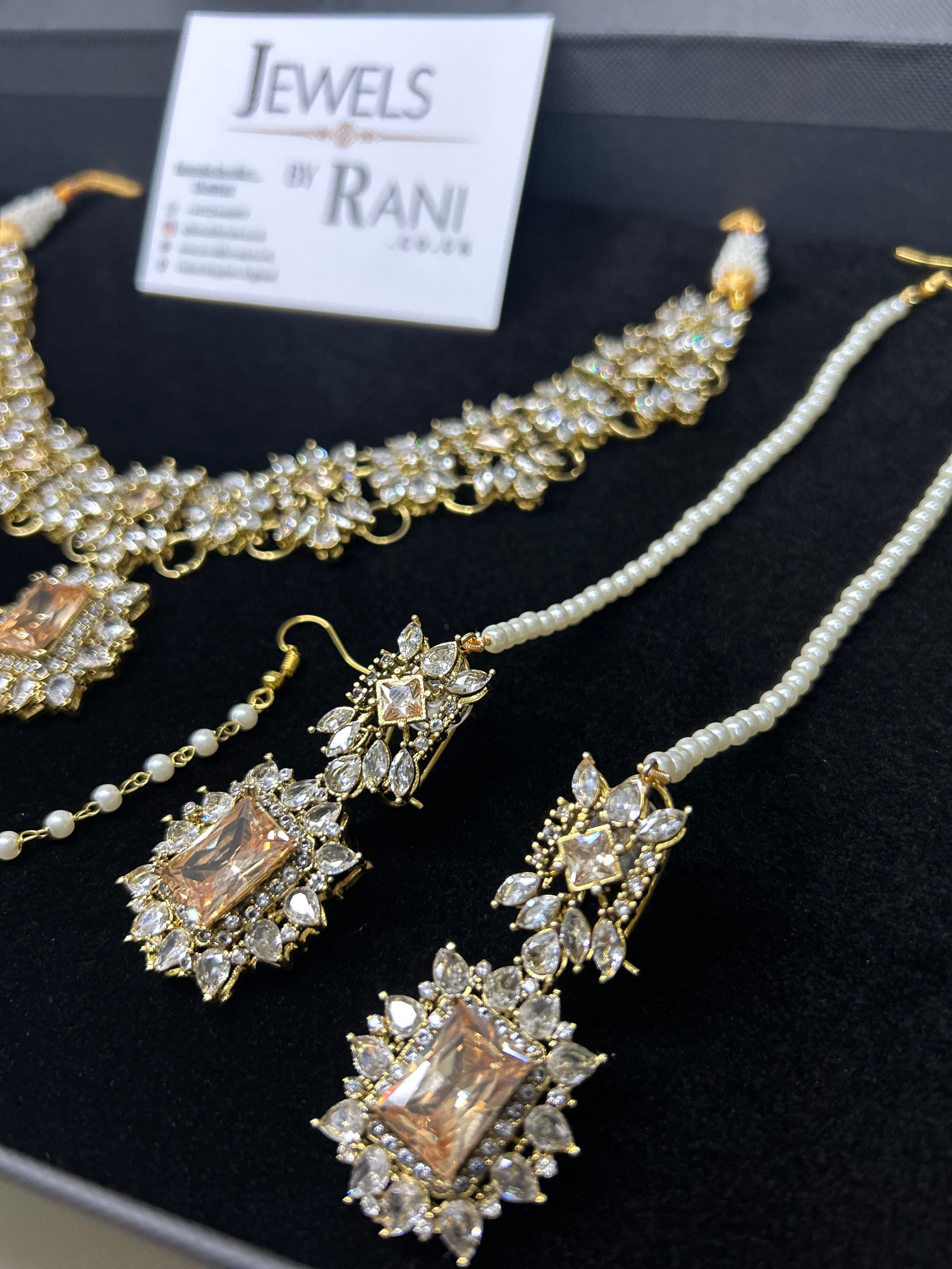 Pre Order 6 Weeks - Beautiful Champagne / Gold Stoned Bridal Jewellery Set Gold Plated
