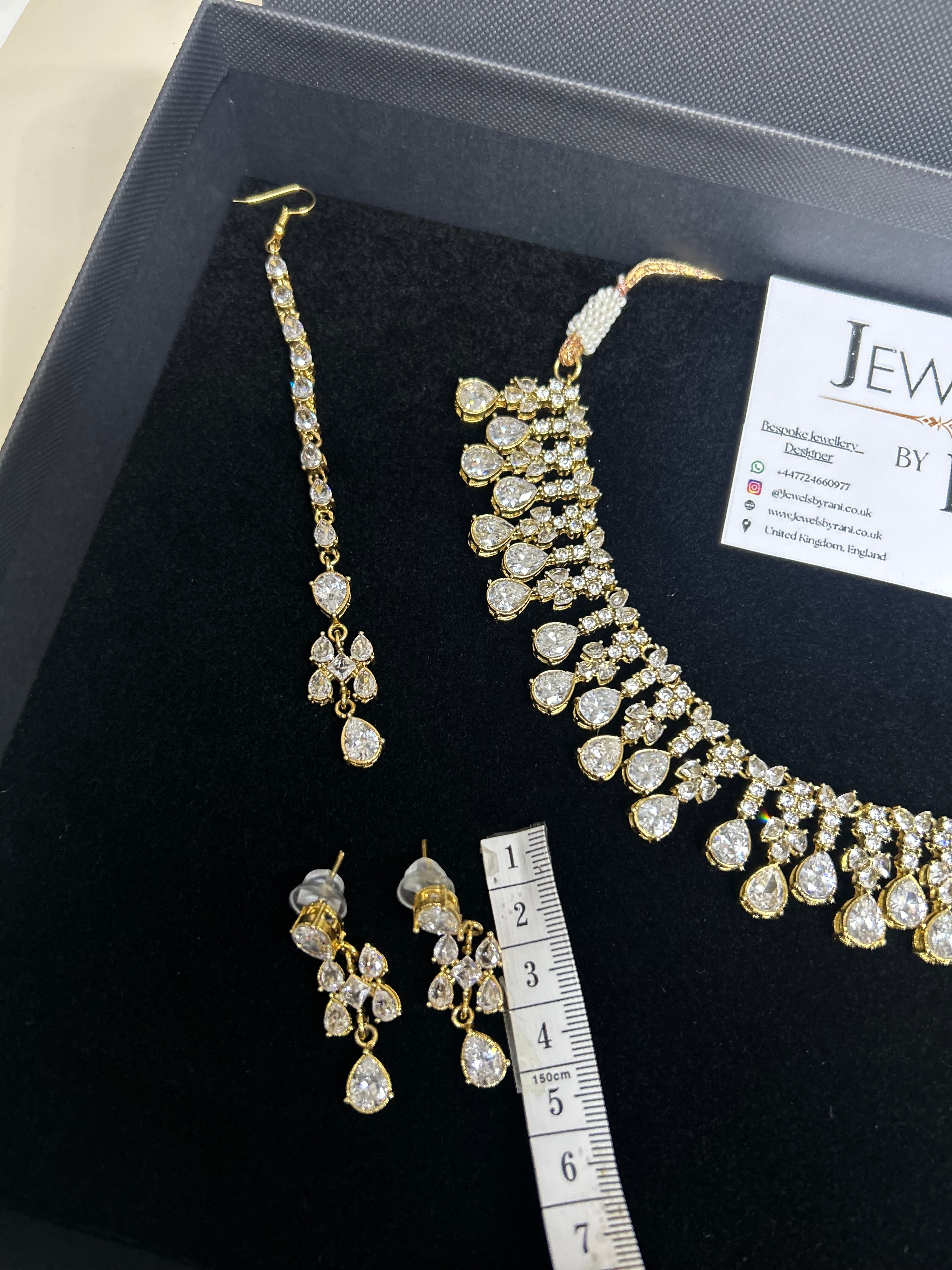 Beautiful Silver Stoned Bridal Jewellery Set 22crt Gold Plated