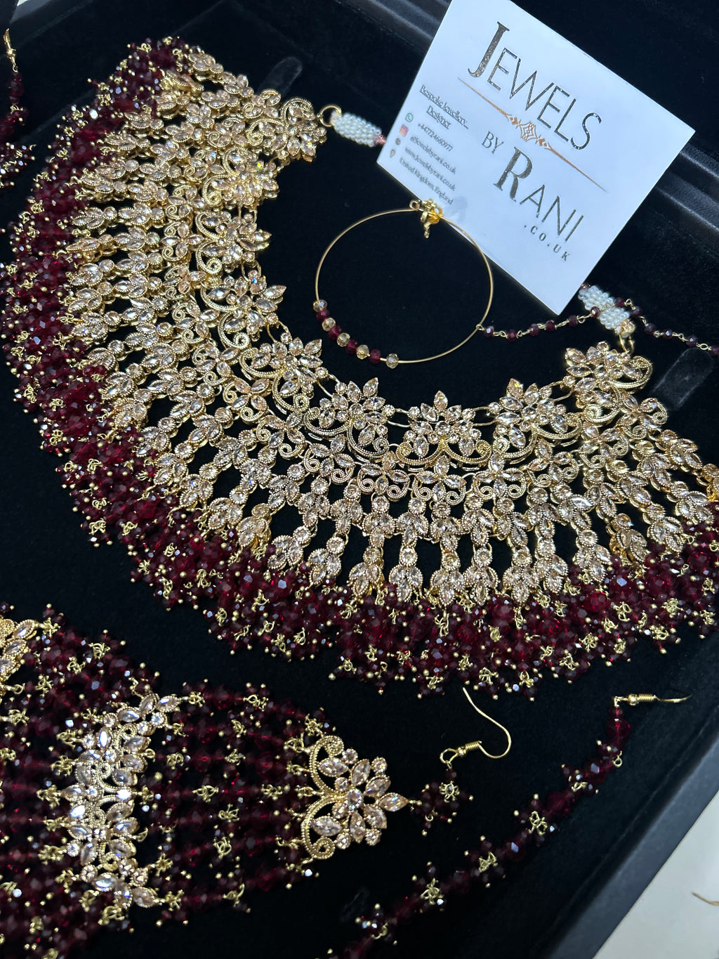Stunning, Pakistani Trending Maroon Full Bridal Jewellery Set/ Style 87 Large Necklace