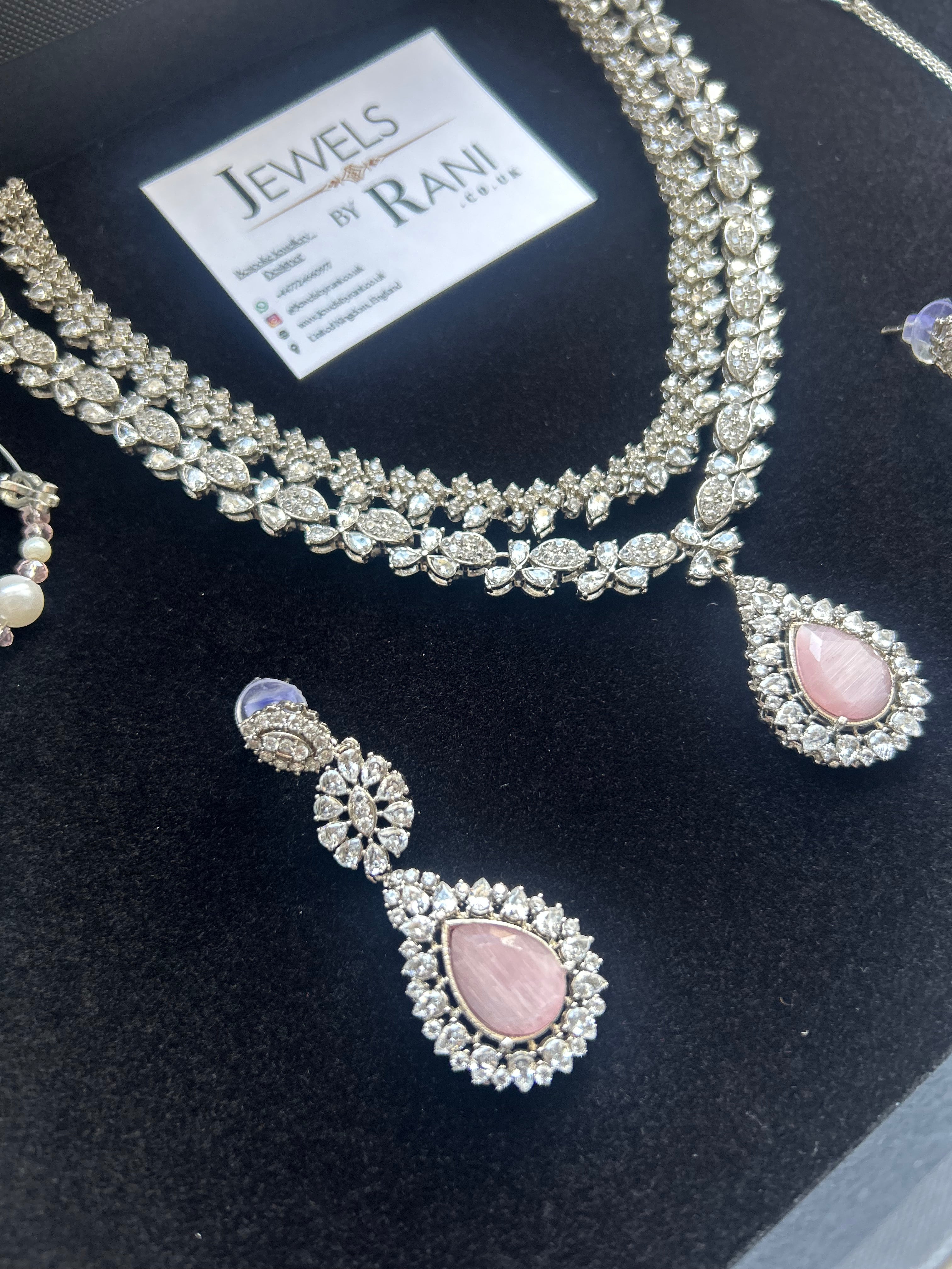 Elegant Pink and Silver Statement Set