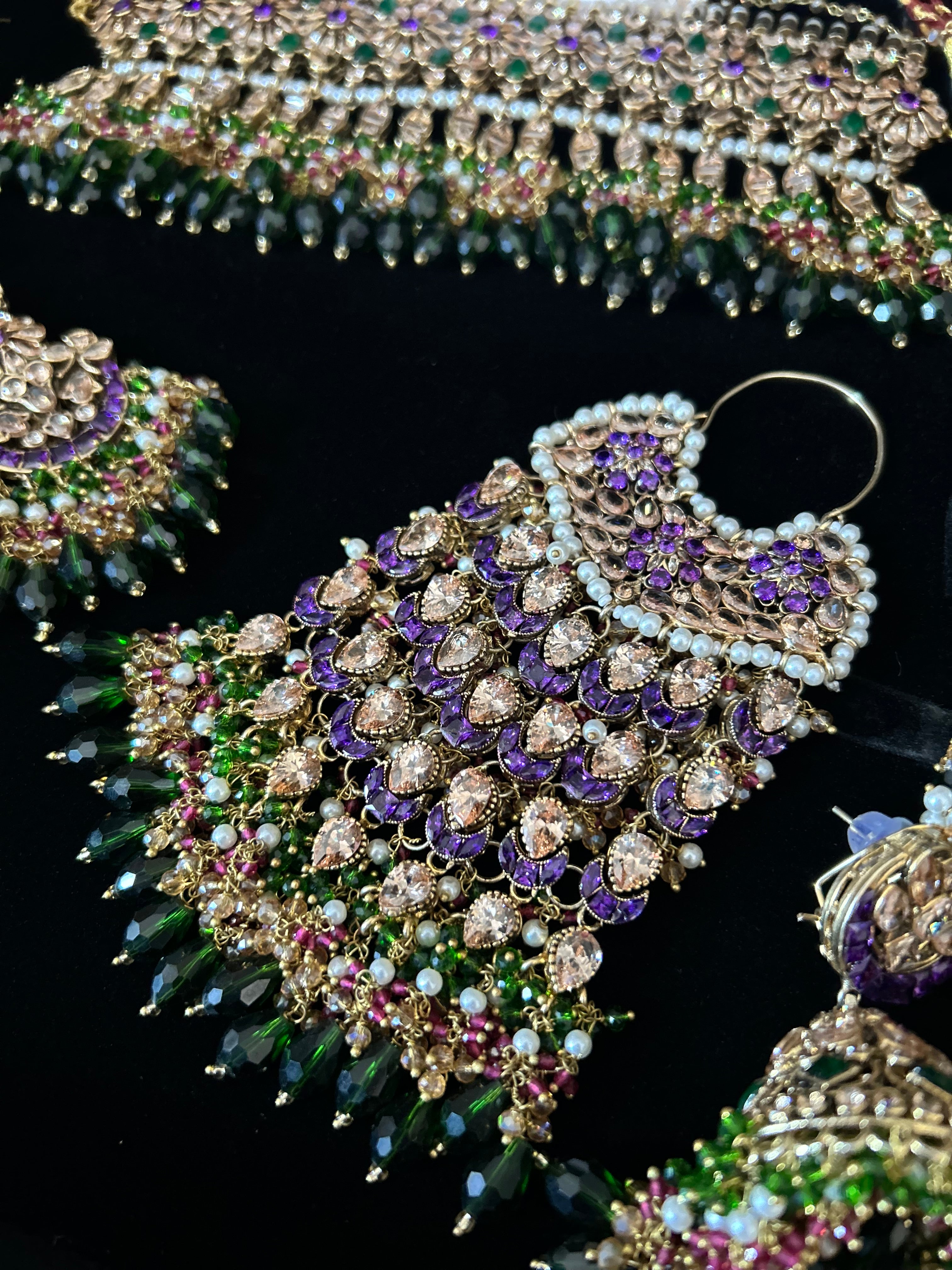 Pre Order 6 Weeks - 22crt Gold Plated- Purple and Green Mehndi Choker Set