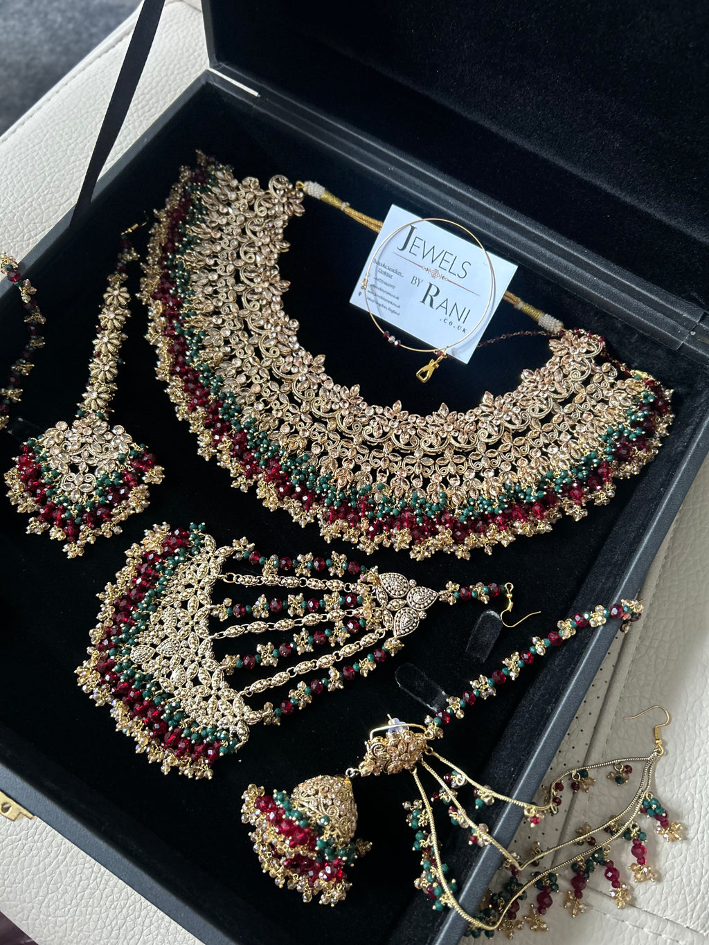 Pre order 6 Weeks - Stunning Detailed Green and Maroon Bridal Jewellery Set Larger Necklace