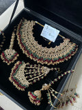 Pre order 6 Weeks - Stunning Detailed Green and Maroon Bridal Jewellery Set Larger Necklace