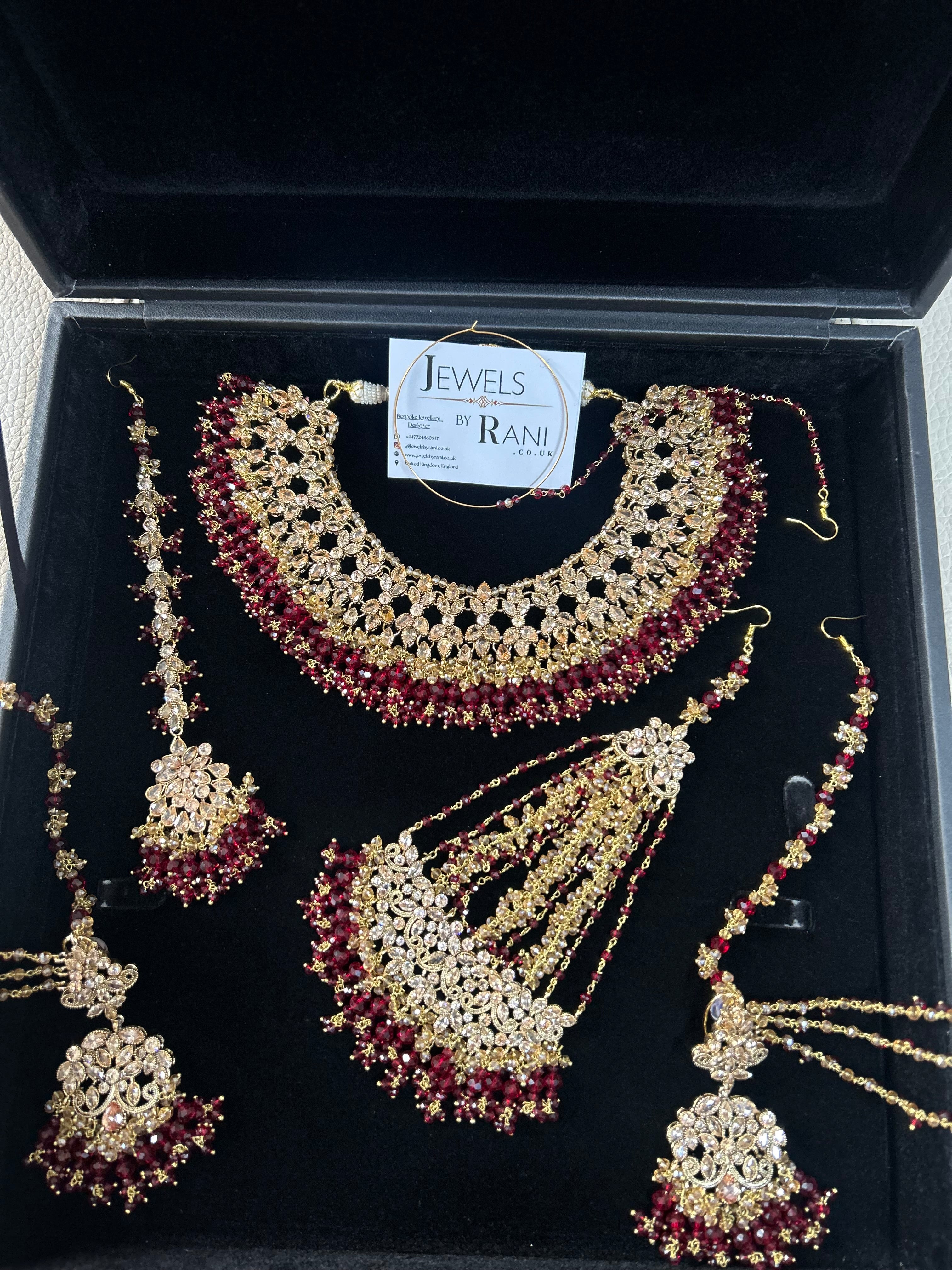 BeautifulMaroon and Gold  Full Bridal Jewellery Set/ Style 18