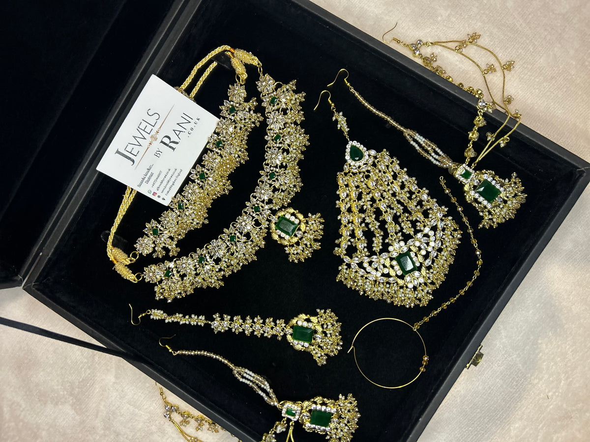Beautiful Gold,White and Green 22crt Gold Plated Bridal Jewellery Set | Perfect for any occasion -Style 42186