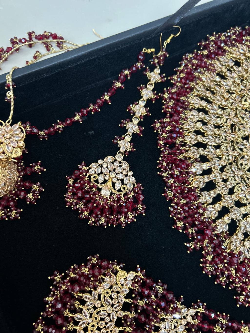 Stunning, Pakistani Trending Maroon Full Bridal Jewellery Set/ Style 87 Large Necklace
