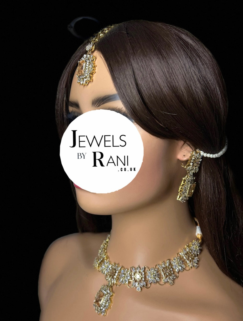 Pre Order 6 Weeks - Beautiful Champagne / Gold Stoned Bridal Jewellery Set Gold Plated