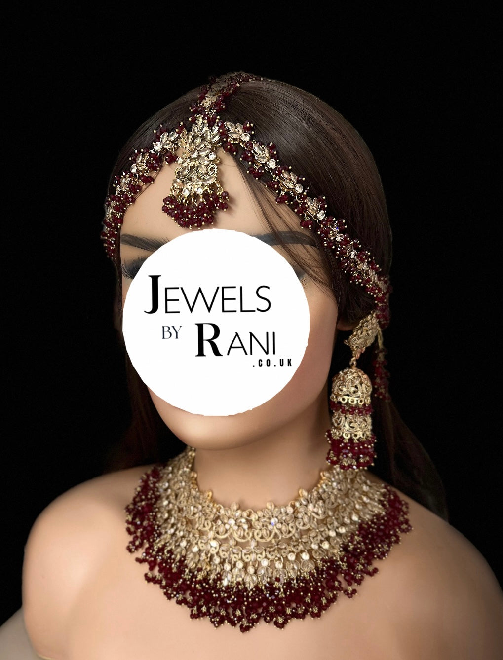 Pre Order 6 Weeks- Maroon Matha Patti Bridal Jewellery Set