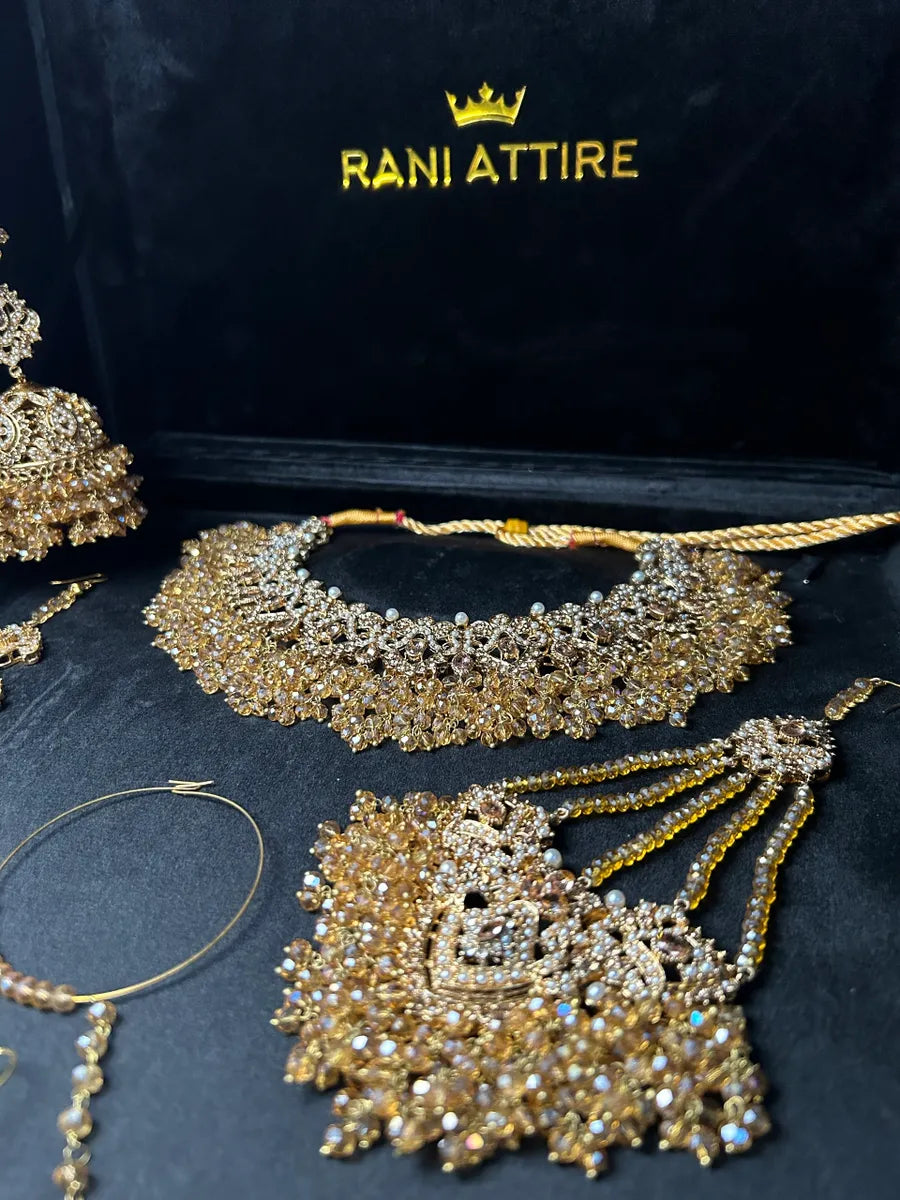 Beautiful Gold Heavily Beaded Bridal Set - Jewelsbyrani