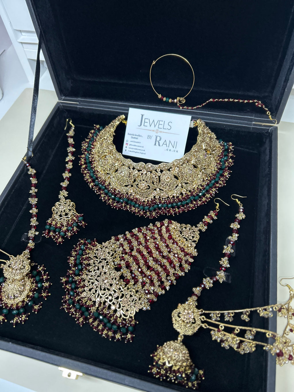 Pre order 6 Weeks - Stunning Green and Maroon Bridal Jewellery Set