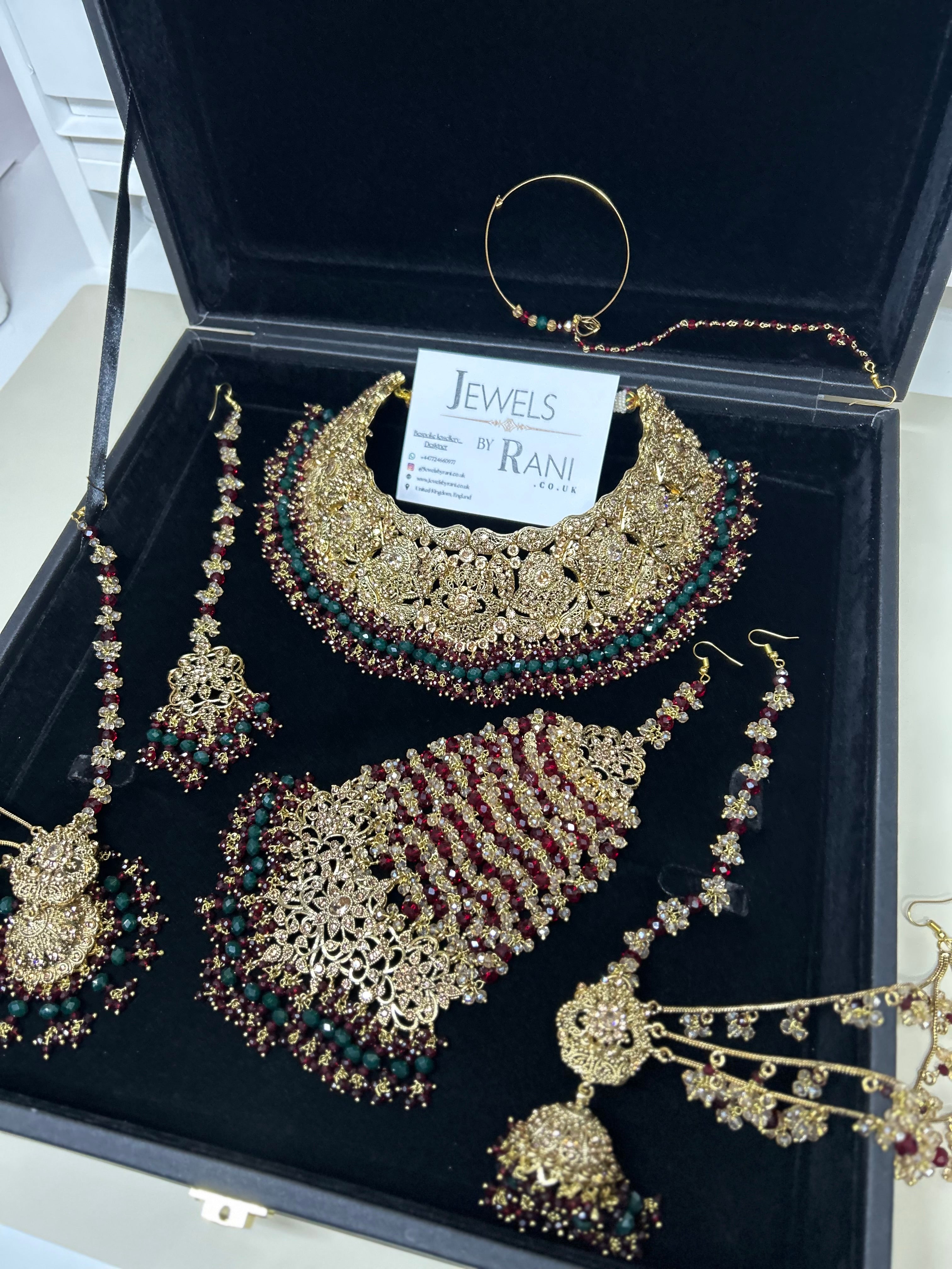 Pre order 6 Weeks - Stunning Green and Maroon Bridal Jewellery Set