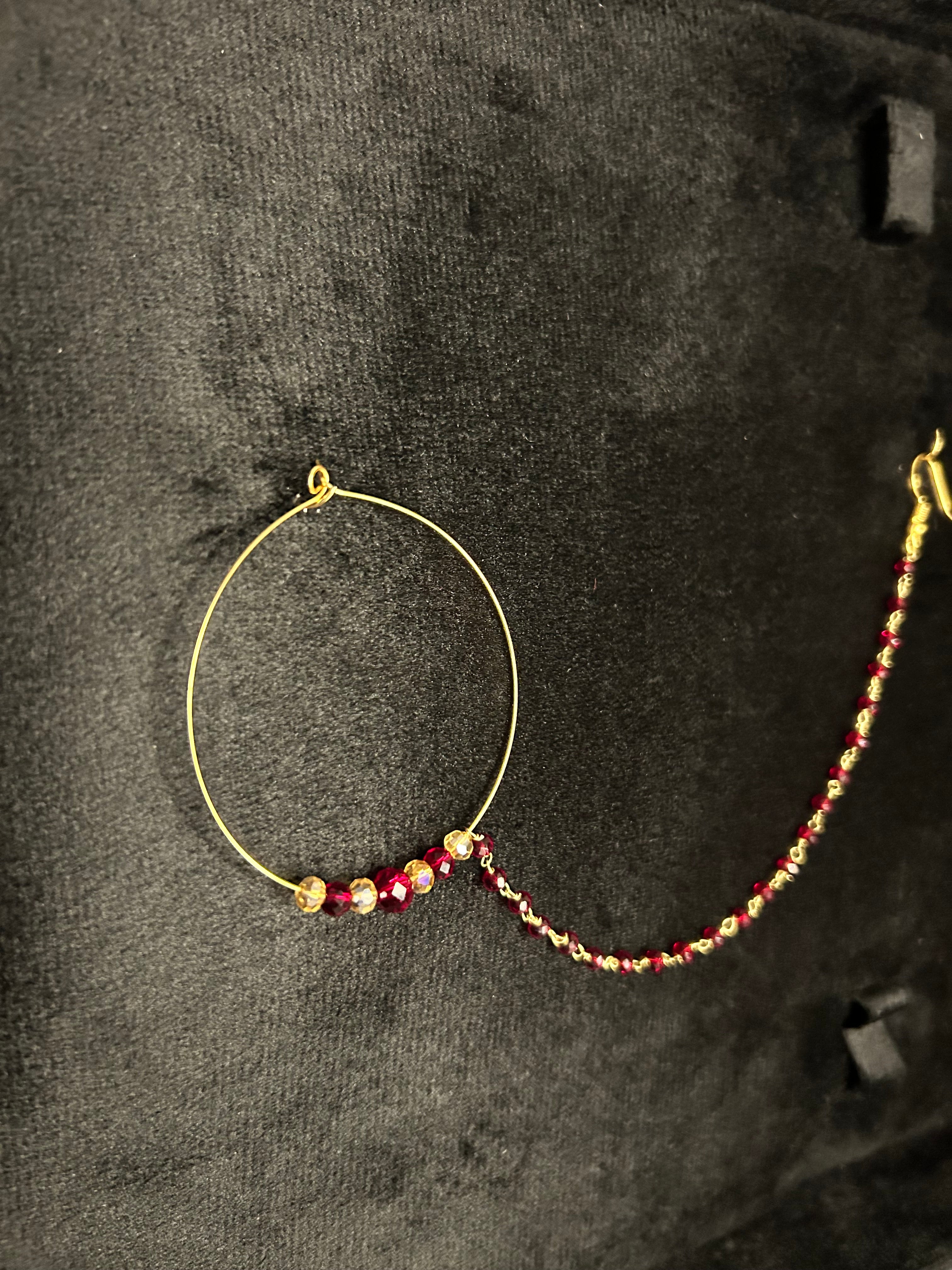 Maroon and Gold Bridal Nose Ring Nathli Nose Hoop | Design 10