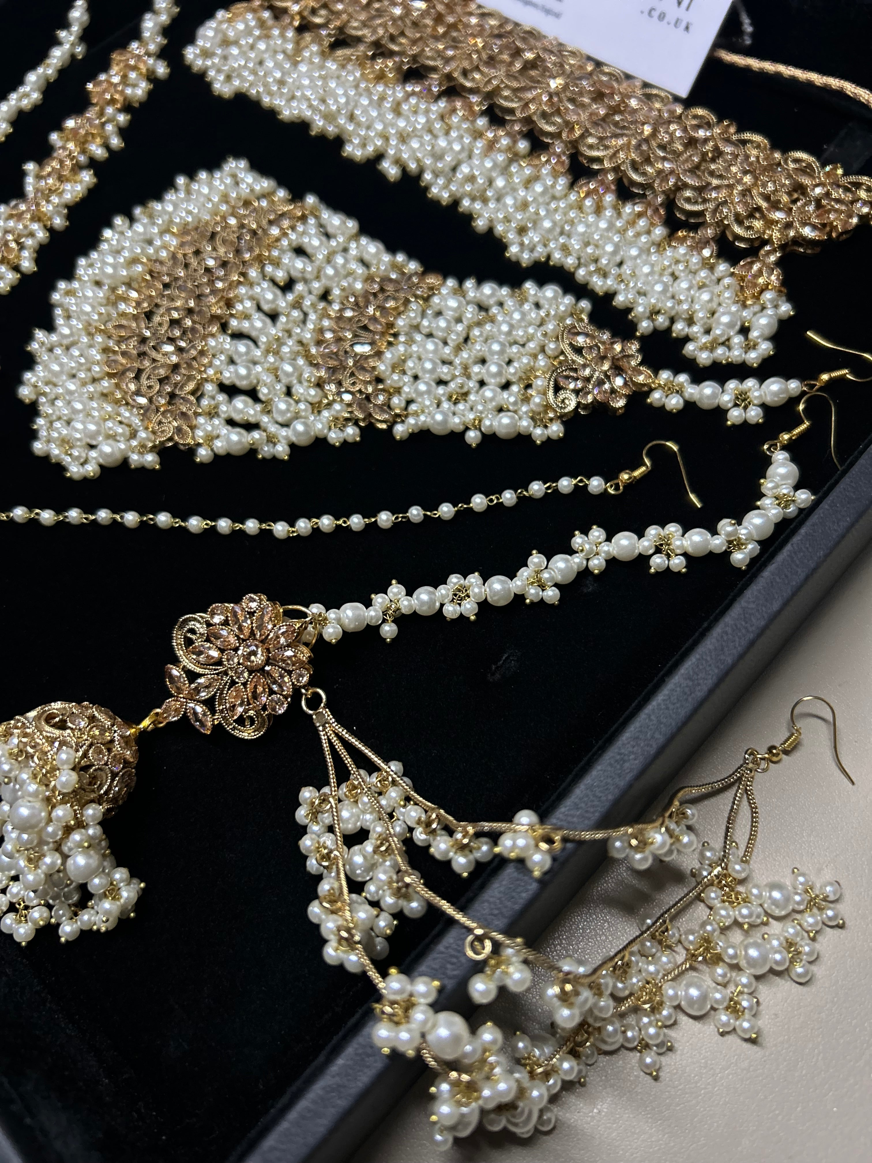 Pearly White & Gold Bridal Choker Jewellery Set Style 480