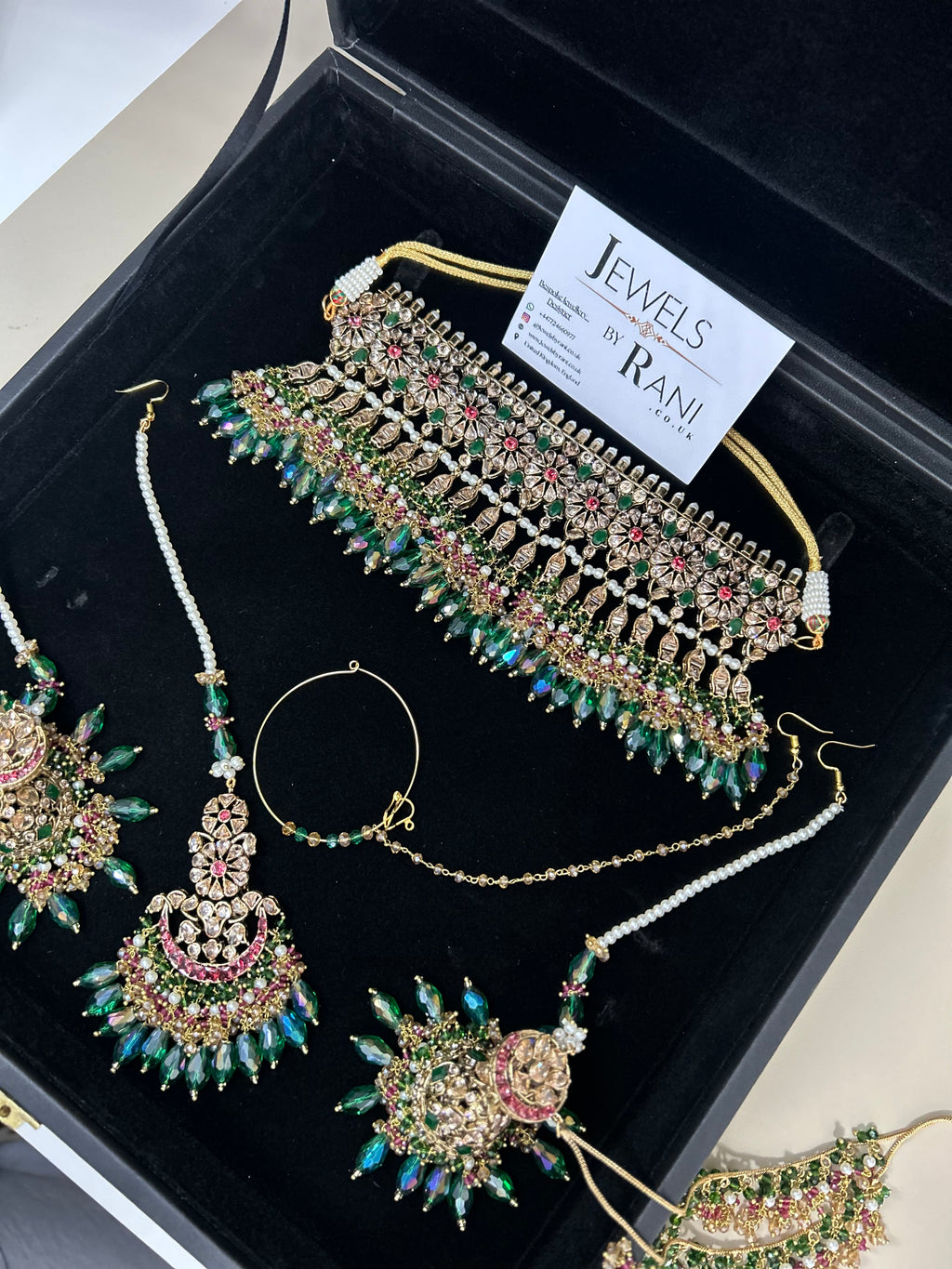 PRE ORDER: 6 Week Making time- Gorgeous Green Mehndi Choker Bridal Jewellery Set - no jhumar