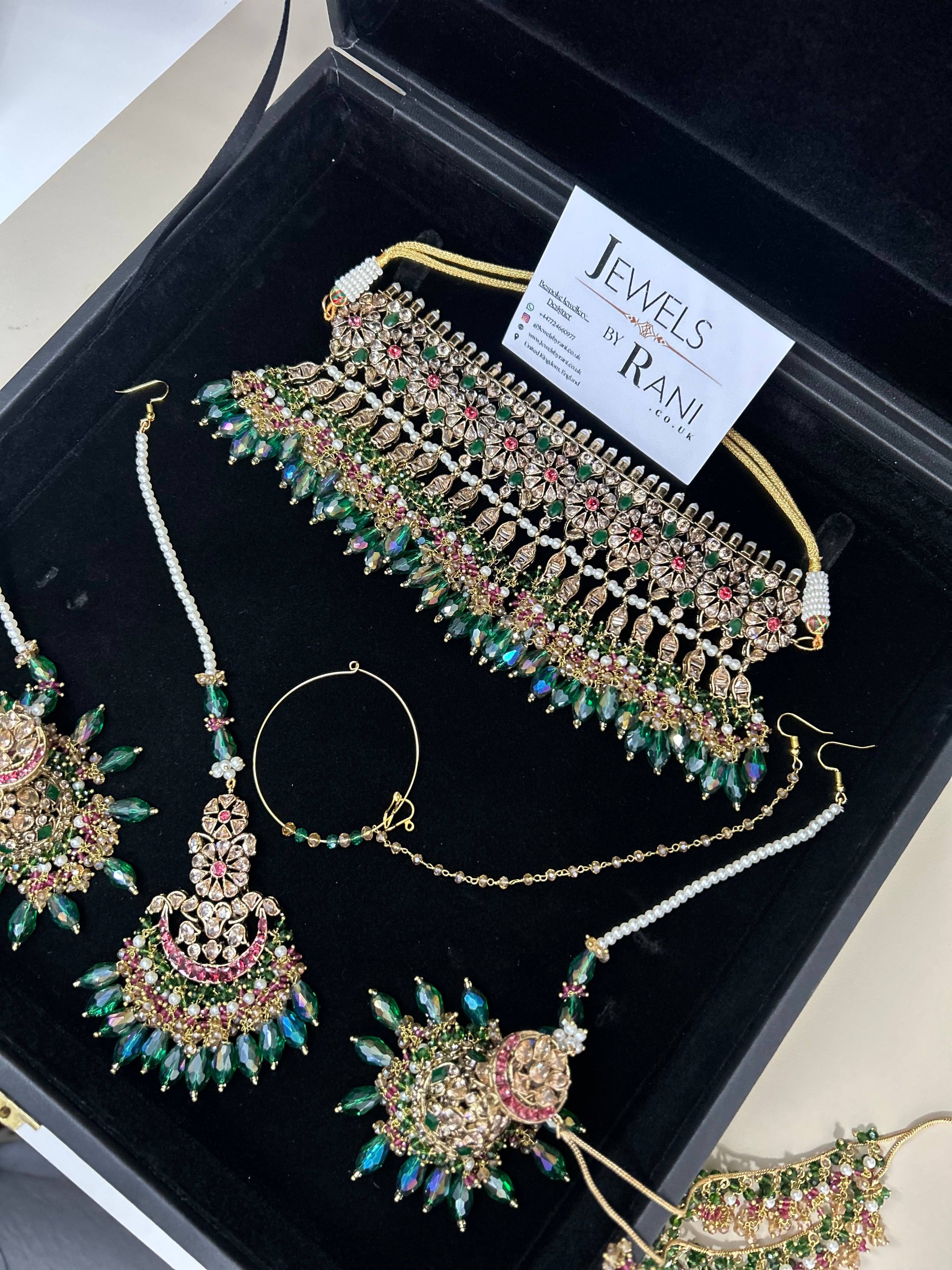 PRE ORDER: 6 Week Making time- Gorgeous Green Mehndi Choker Bridal Jewellery Set - no jhumar