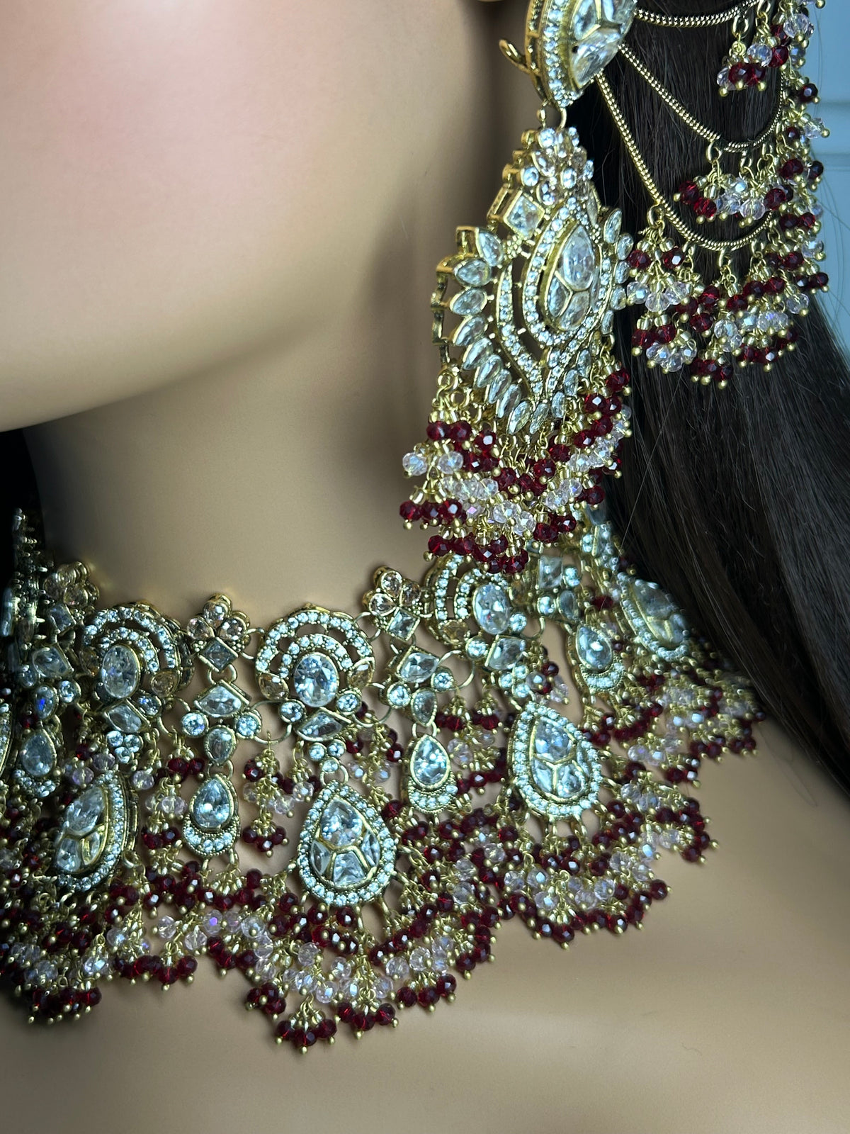 22crt Gold Plated  - Maroon and light Pink Bridal Set Style 4963