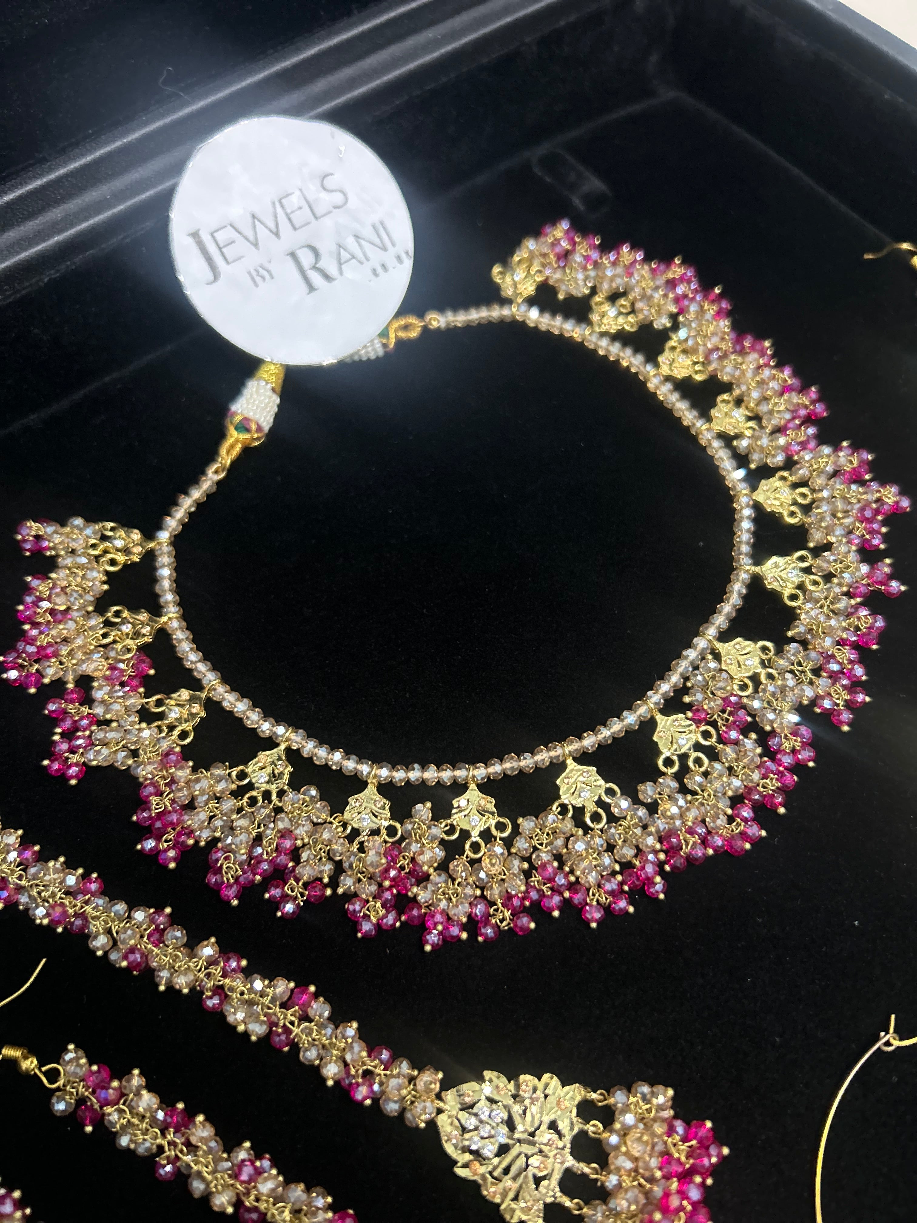 Hot Pink and Gold Kundan Bridal Jewellery Set 22crt Gold Plated