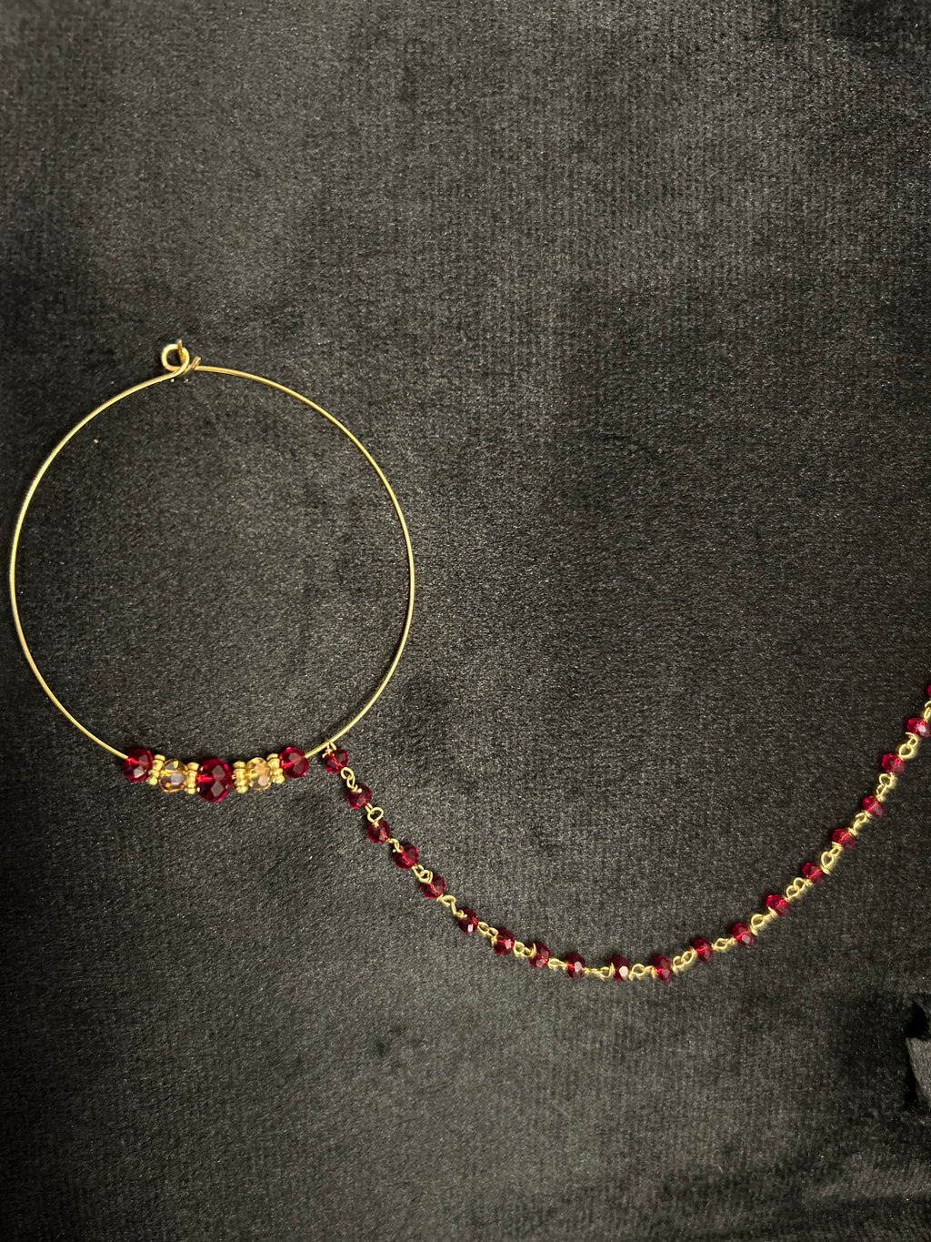 Detailed Deep Red Bridal Nose Ring Nathli Nose Hoop | Design 19