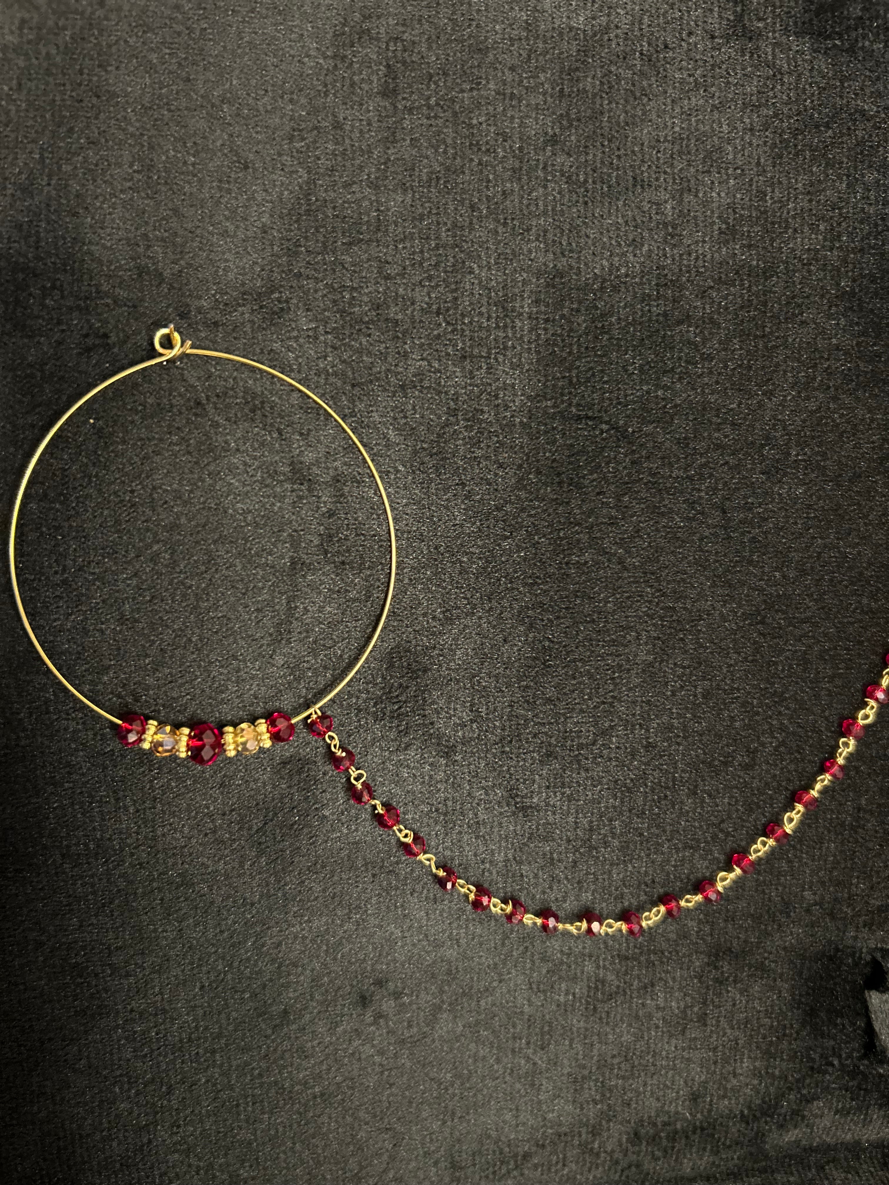 Detailed Deep Red Bridal Nose Ring Nathli Nose Hoop | Design 19
