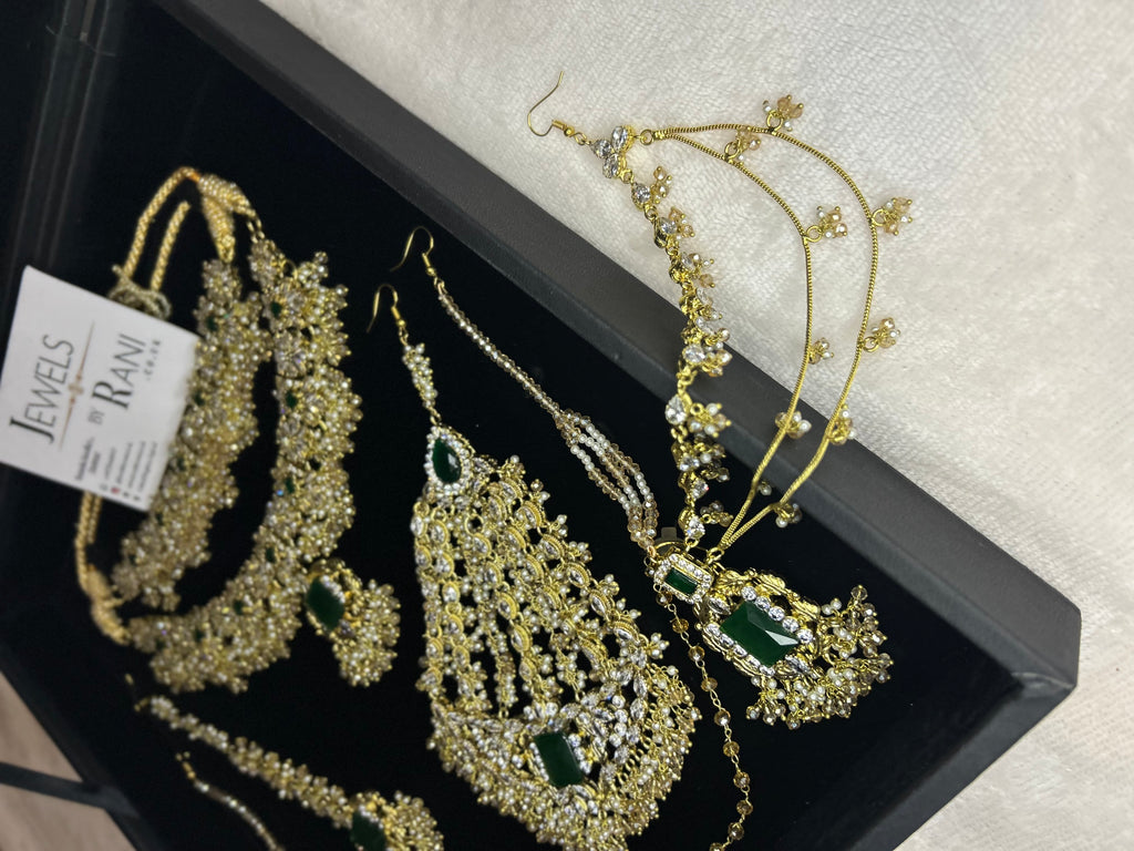 Beautiful Gold,White and Green 22crt Gold Plated Bridal Jewellery Set | Perfect for any occasion -Style 42186