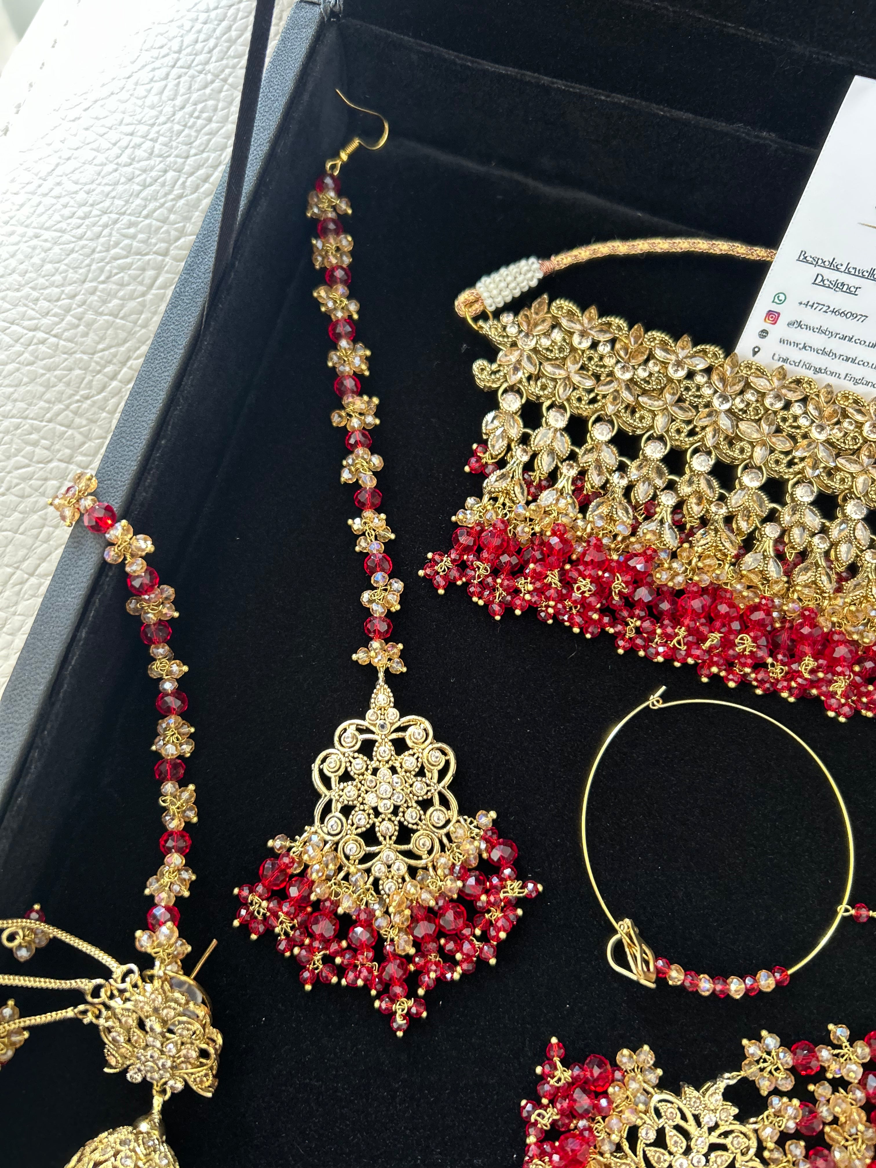 Pre order 6 Weeks - 22crt Gold Plated  - Deep Red and Gold Bridal Choker Set