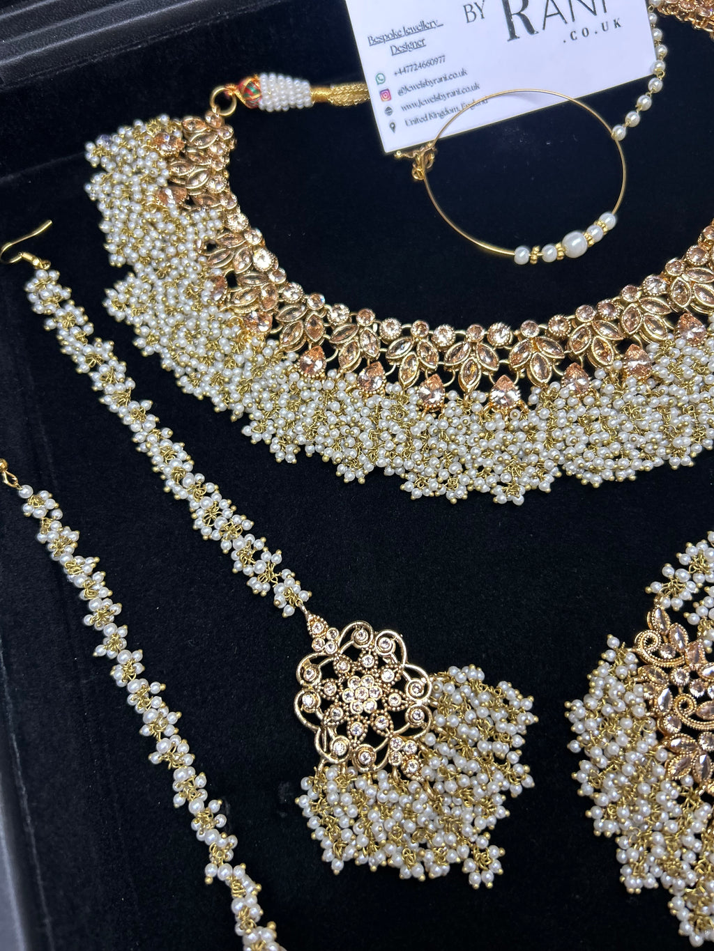 Pearly White & Gold Bridal Jewellery Set Style 429