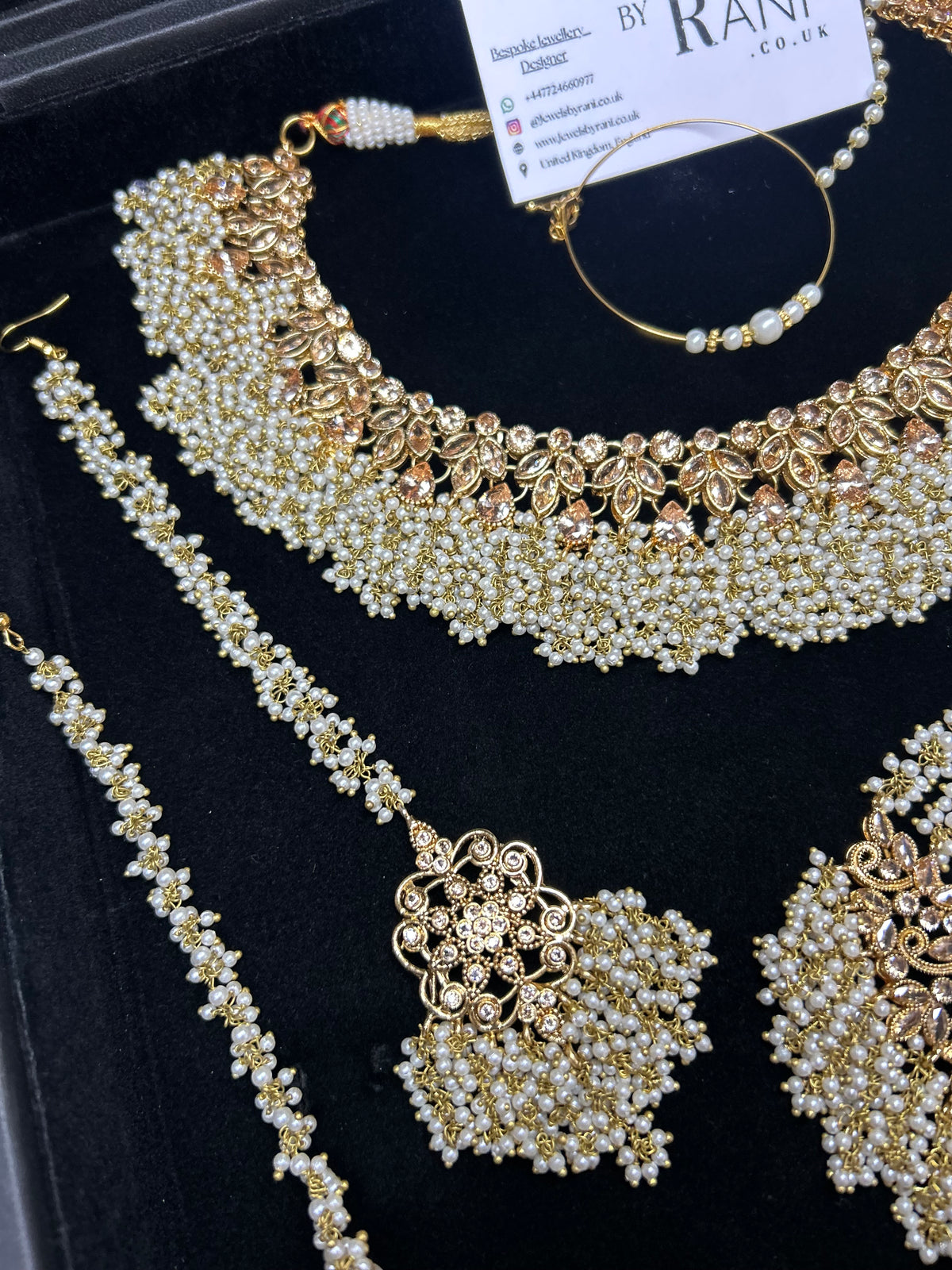 Pearly White & Gold Bridal Jewellery Set Style 429