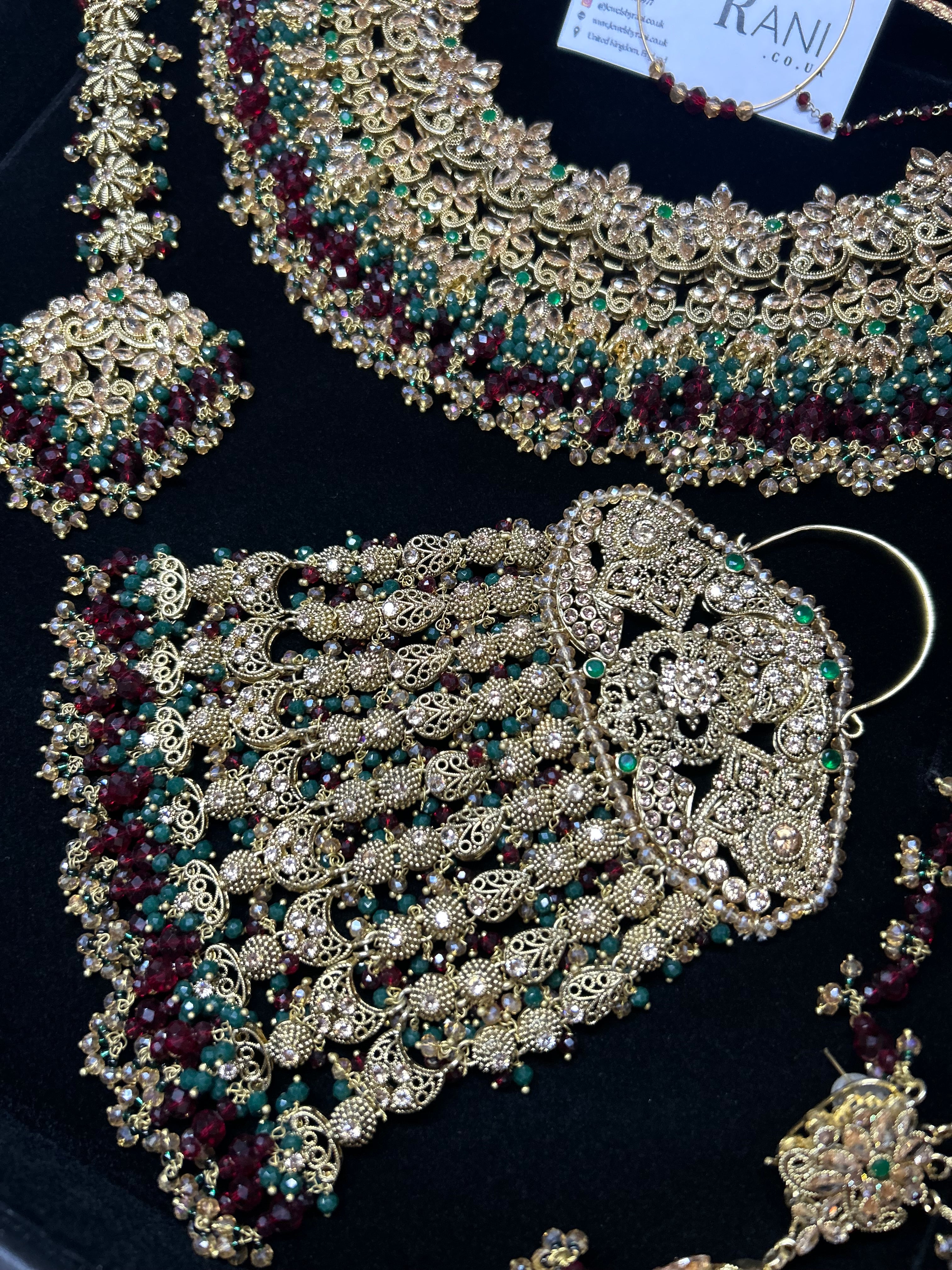 Beautiful Maroon & Green 22 crt Gold Plated Bridal Jewellery Set Style 953