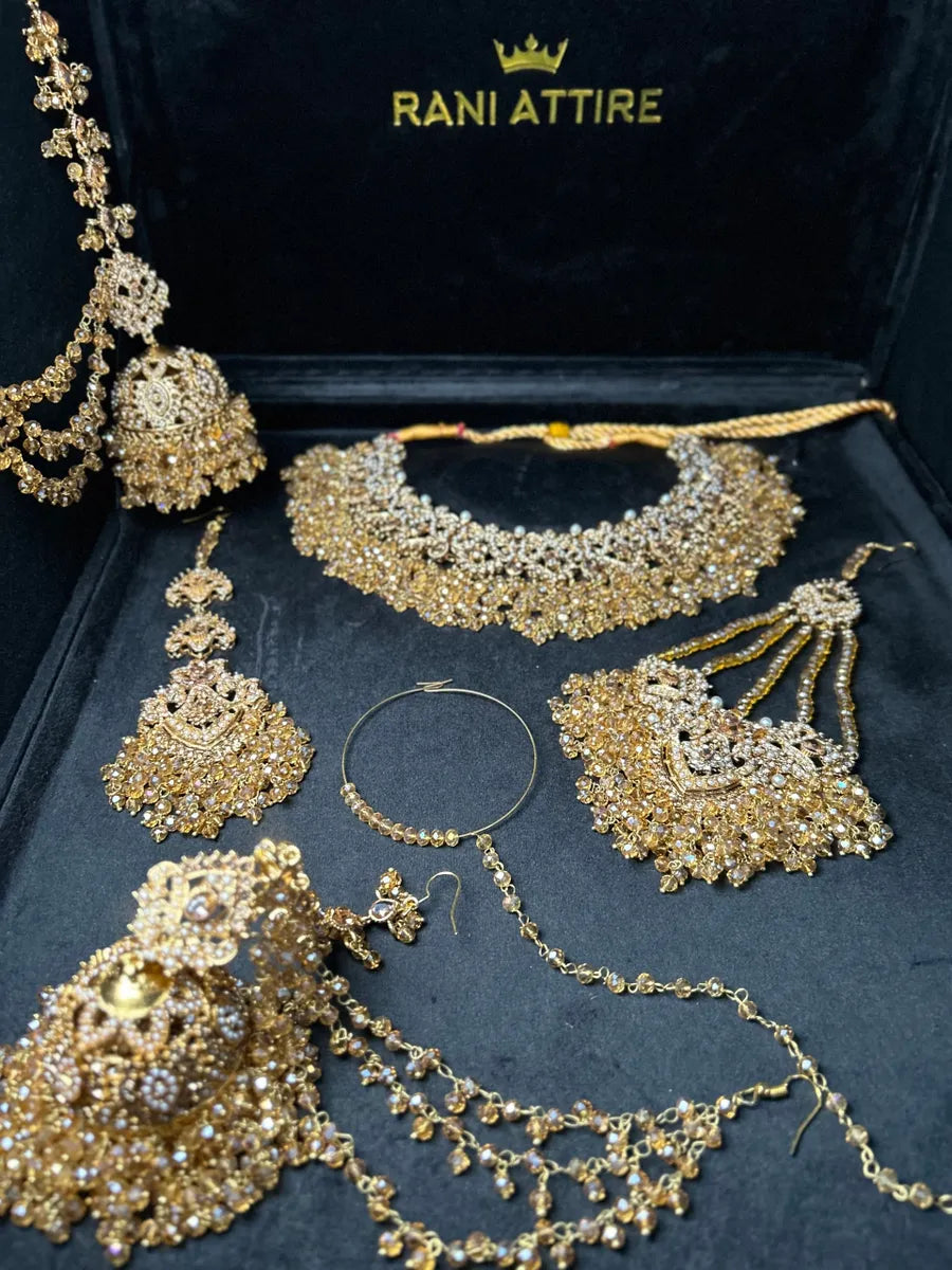 Beautiful Gold Heavily Beaded Bridal Set - Jewelsbyrani