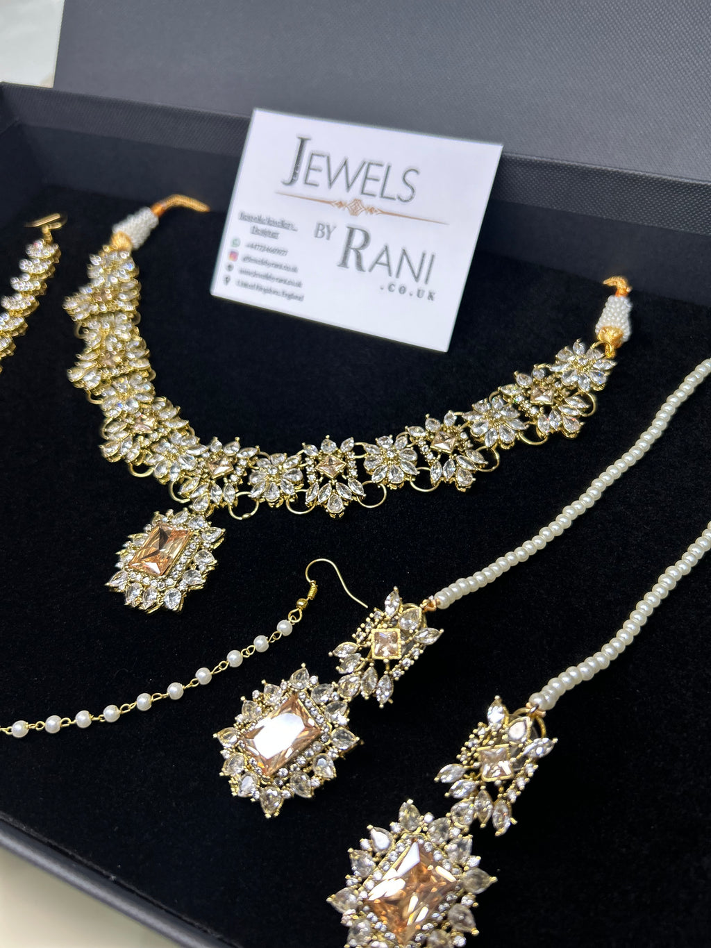 Pre Order 6 Weeks - Beautiful Champagne / Gold Stoned Bridal Jewellery Set Gold Plated