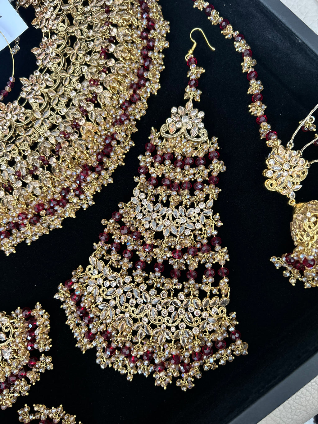 Pre order 6 Weeks - 22crt Gold Plated  - Maroon and Gold Bridal Set