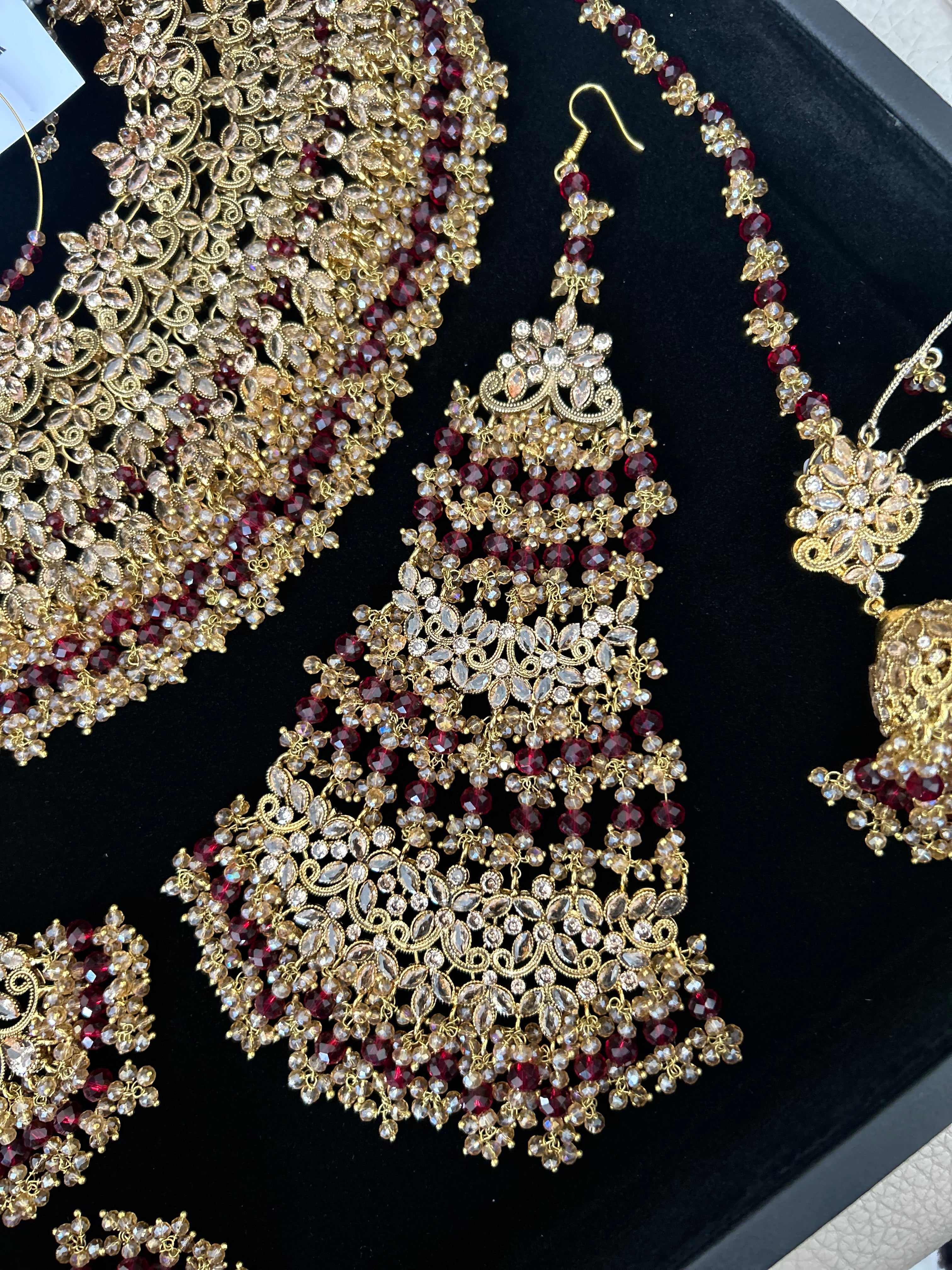 Pre order 6 Weeks - 22crt Gold Plated  - Maroon and Gold Bridal Set