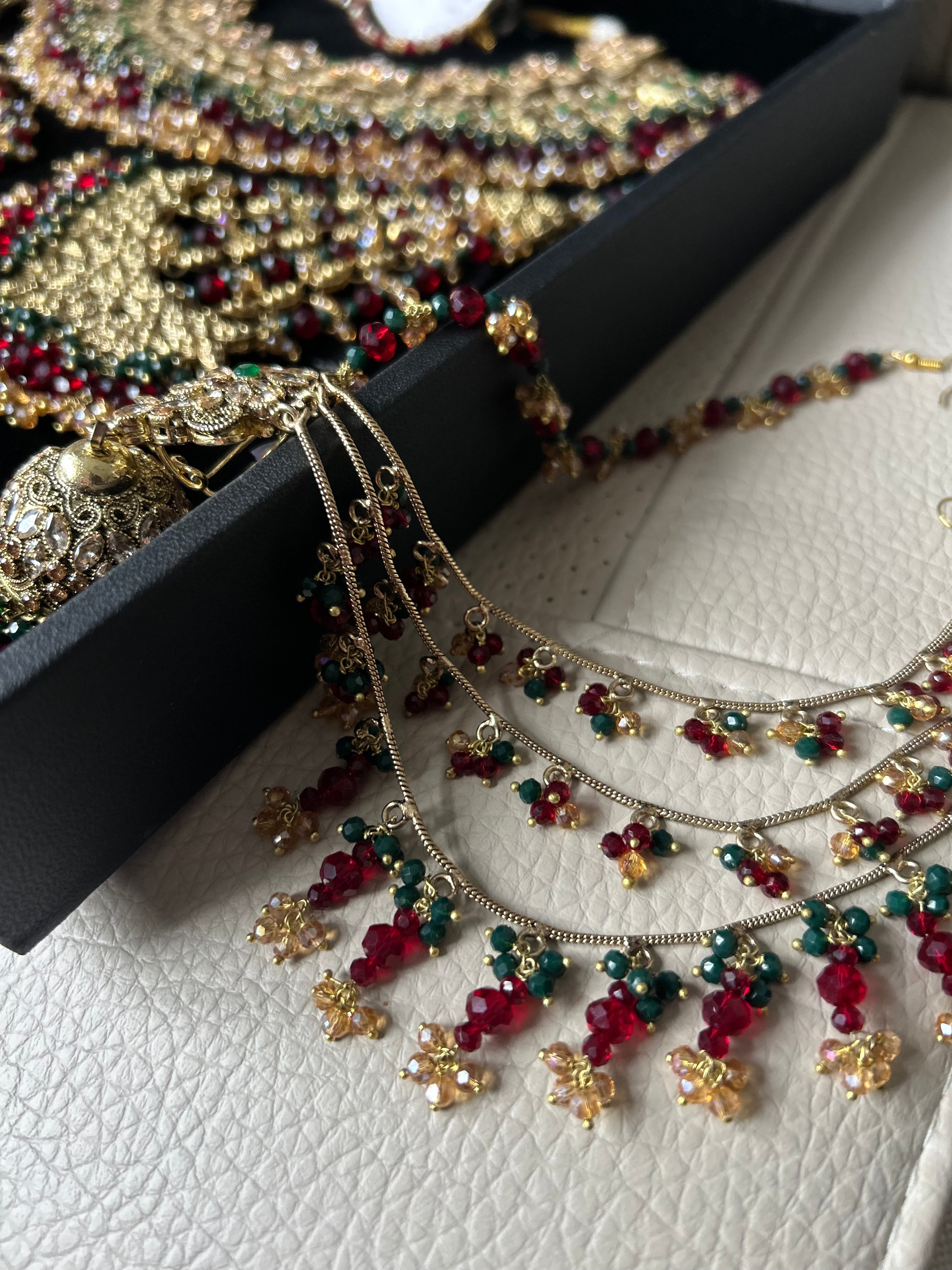 Pre order 6 Weeks - Stunning Detailed Green and Maroon Bridal Jewellery Set - Jewelsbyrani