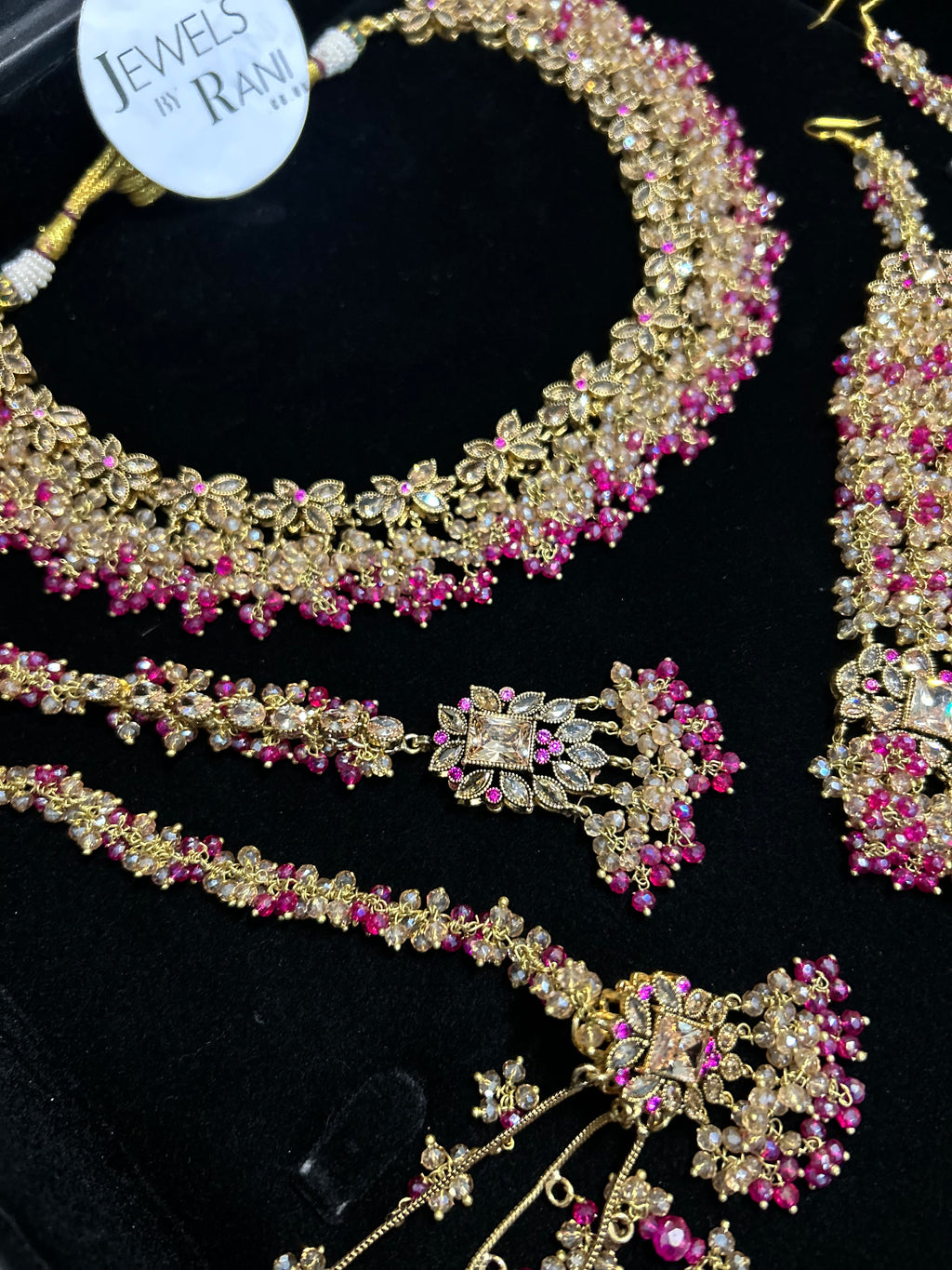 Beautiful Hot Pink and Gold Bridal Jewellery Set 22crt Gold Plated