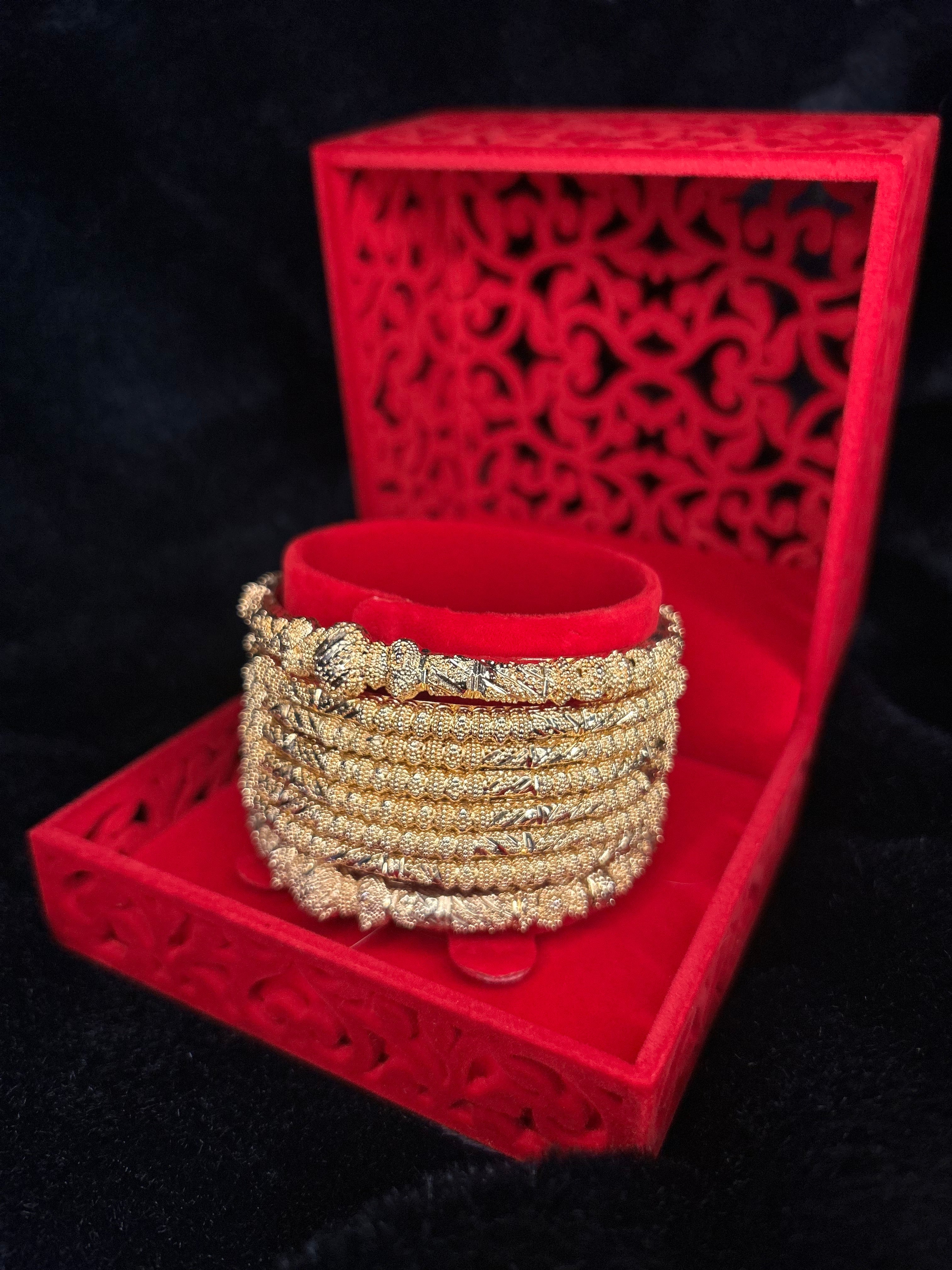 Antique Finish - Noor Bangles - Gold Plated - 6 Bangles & 2 Large Bangles